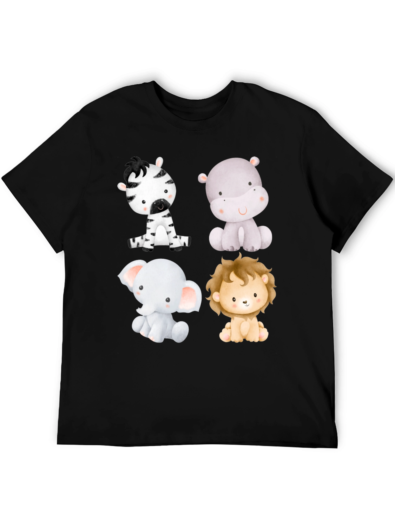 Cute Animal Print T-Shirt - Zebra Hippo Elephant Lion