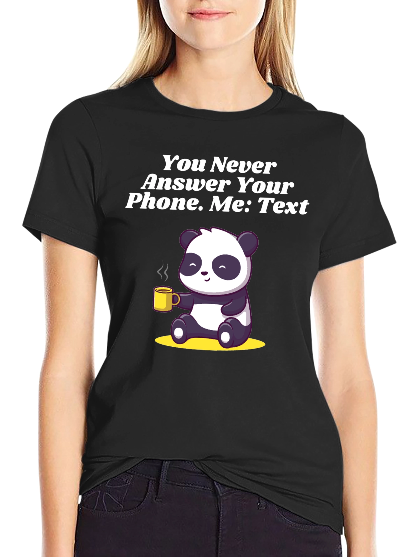 Panda Texting Humor Graphic T-Shirt