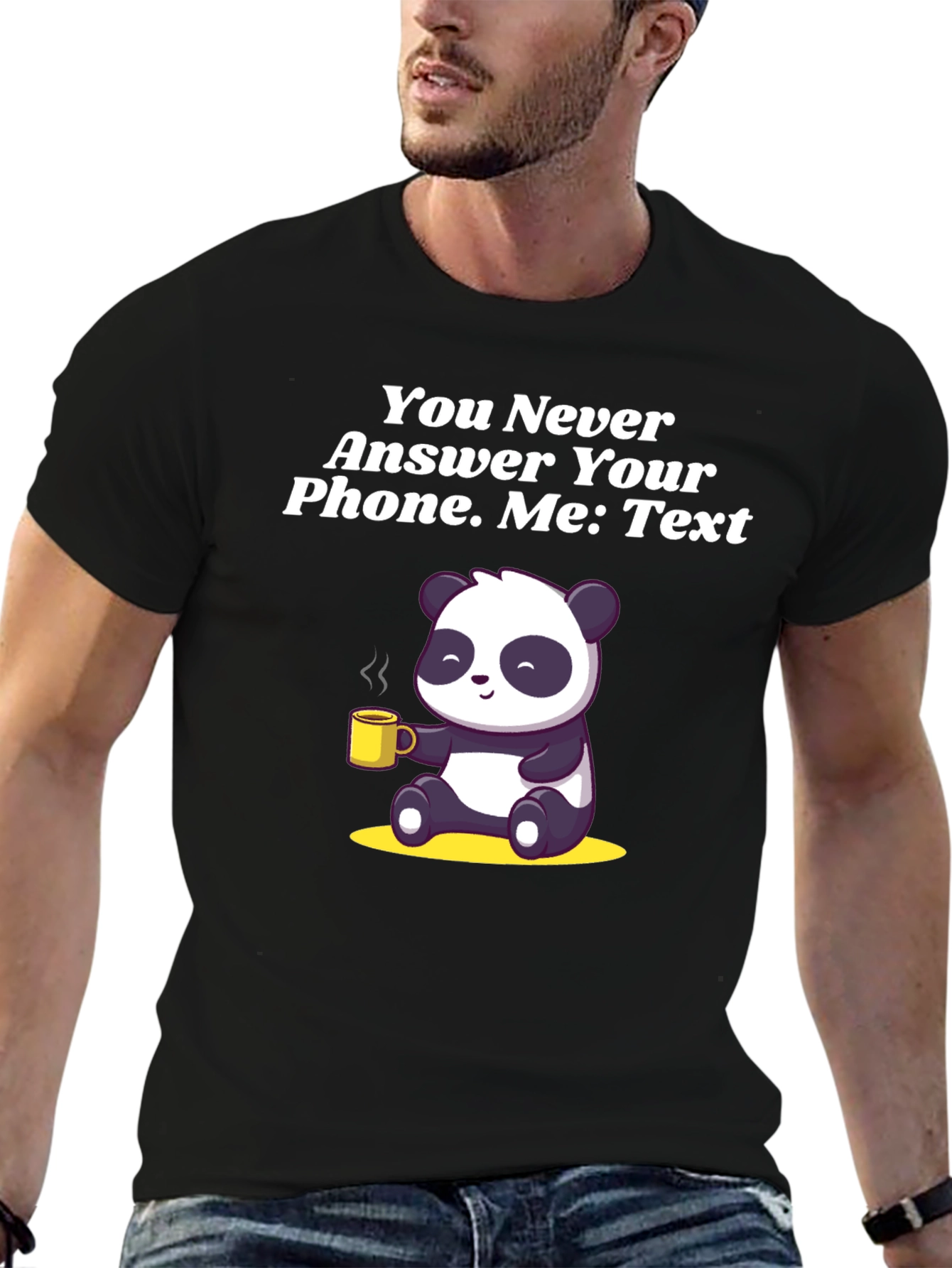 Panda Texting Humor Graphic T-Shirt