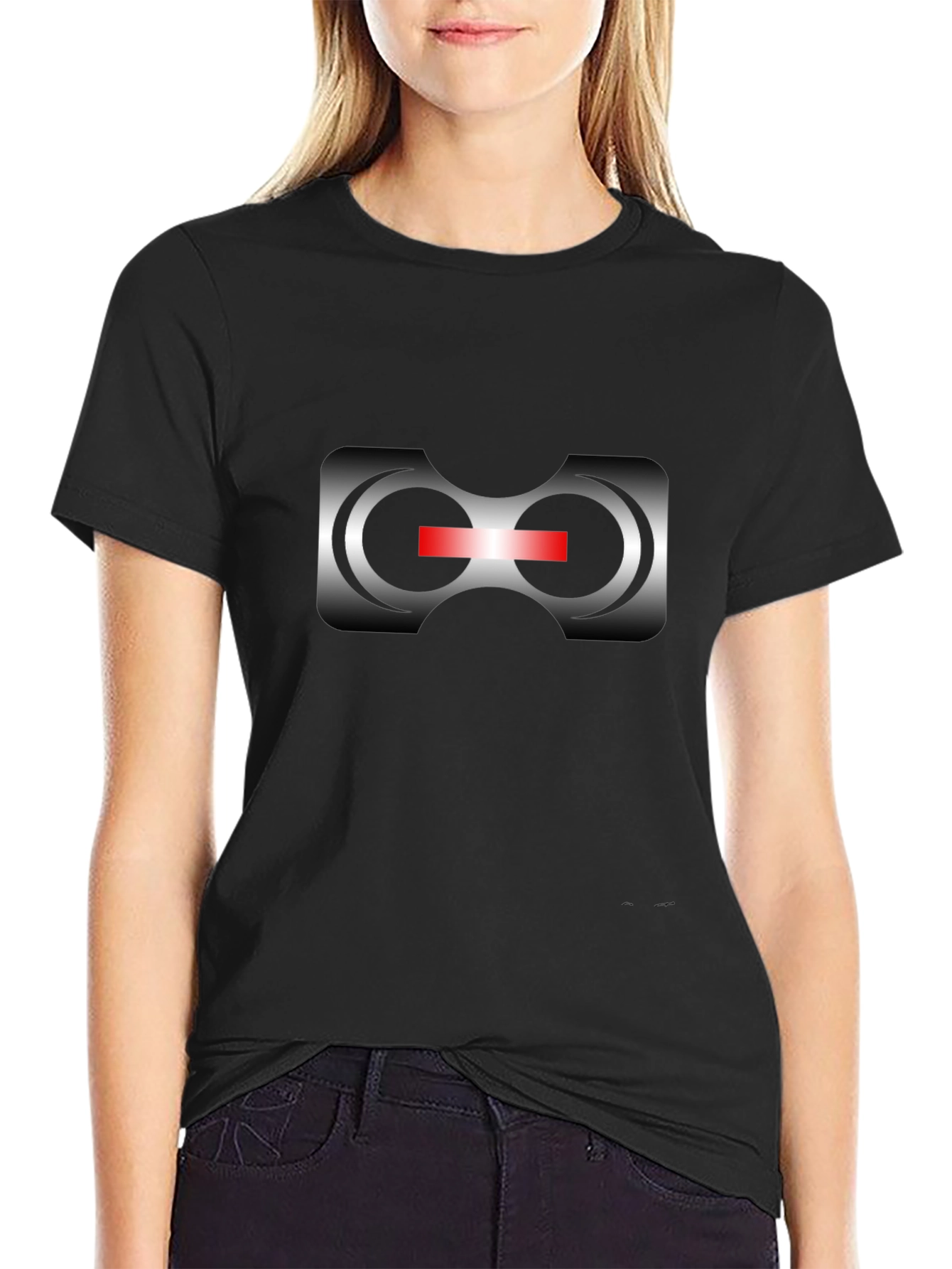 Futuristic Robot Eye Graphic T-Shirt - Black