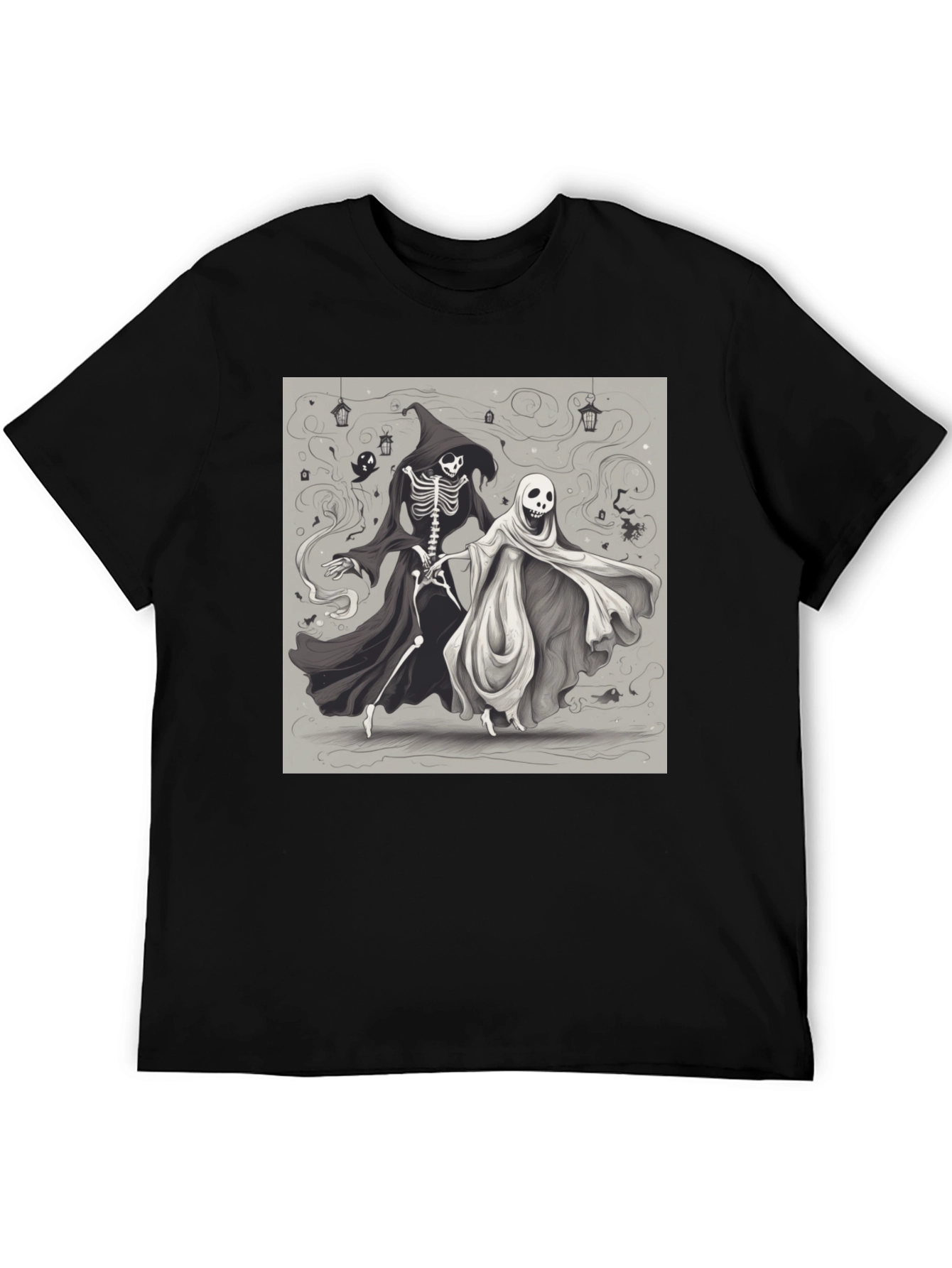 Halloween Skeleton and Ghost Graphic Tee