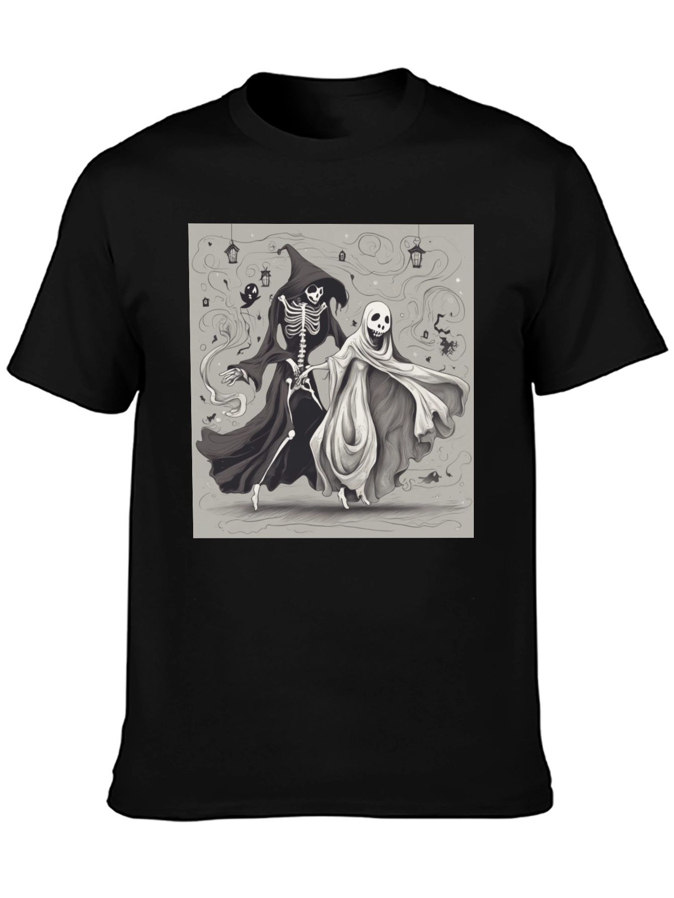 Halloween Skeleton and Ghost Graphic Tee