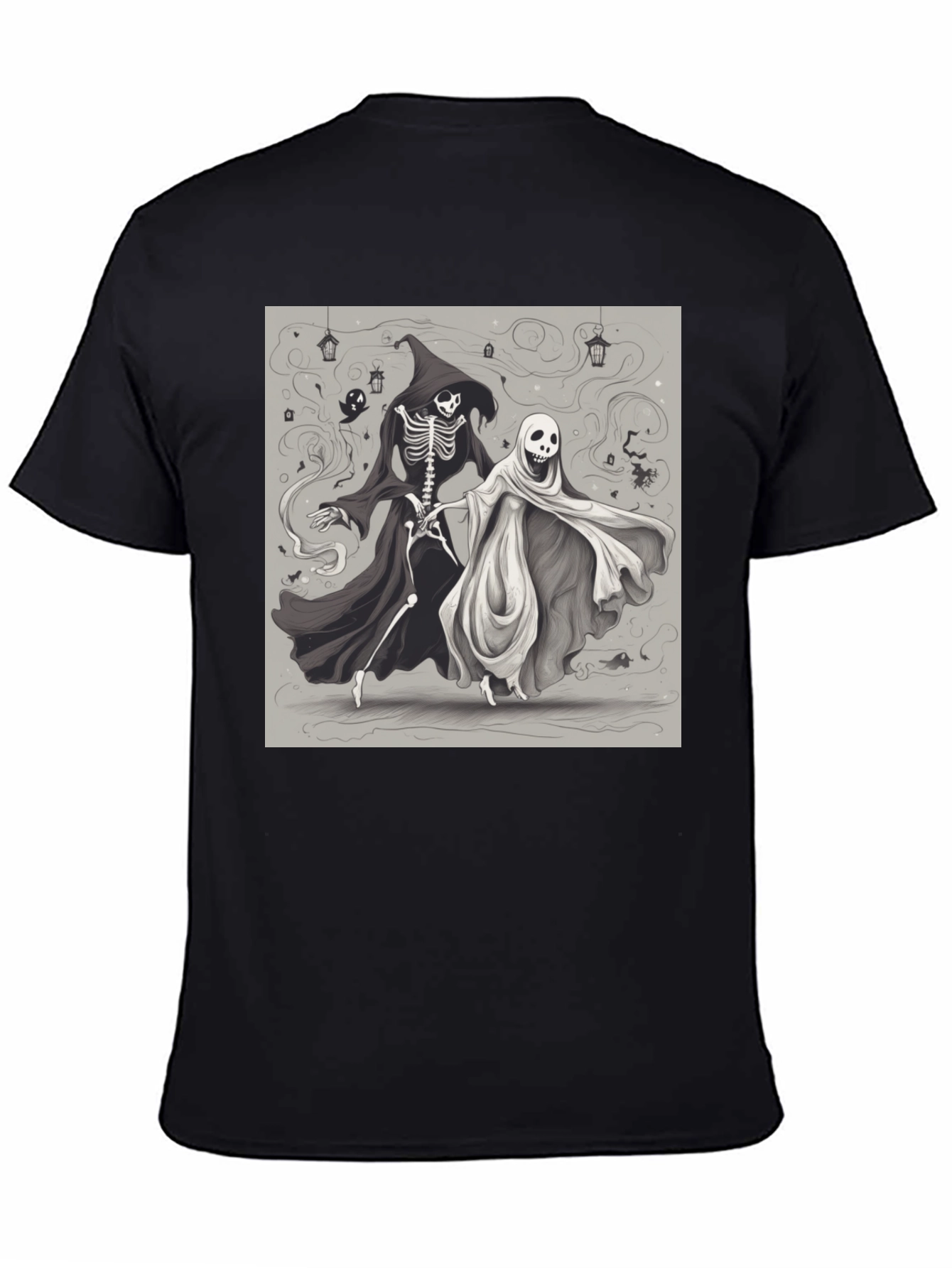 Halloween Skeleton and Ghost Graphic Tee