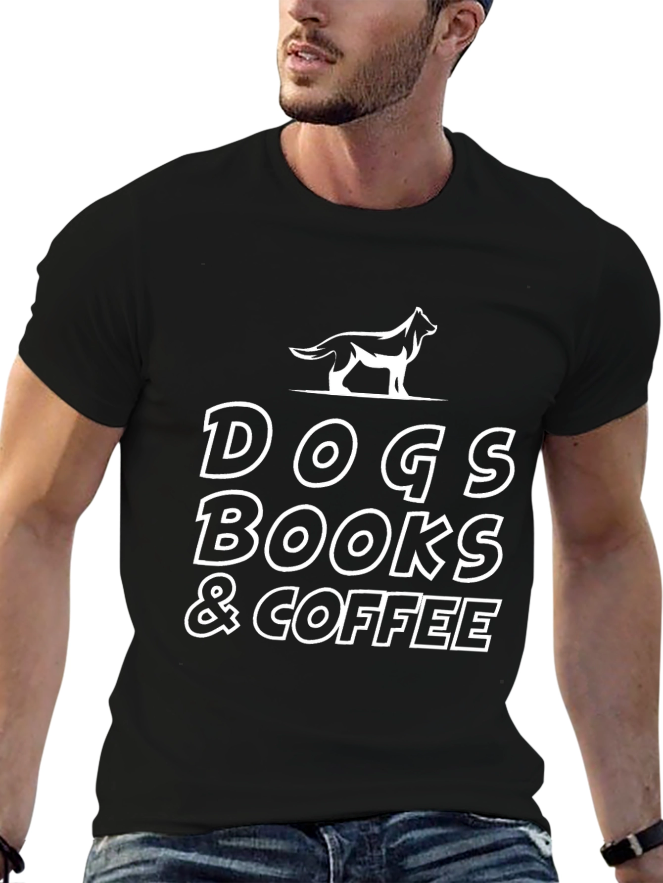Dogs Books & Coffee Graphic T-Shirt