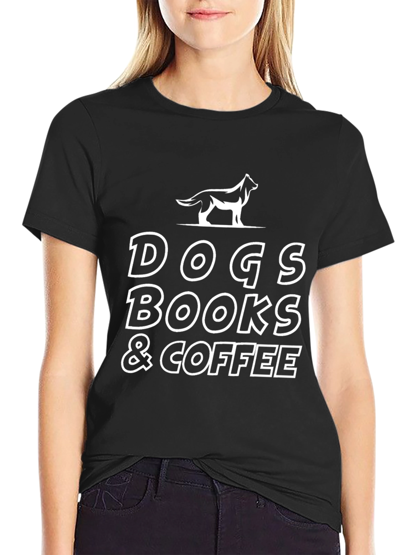 Dogs Books & Coffee Graphic T-Shirt