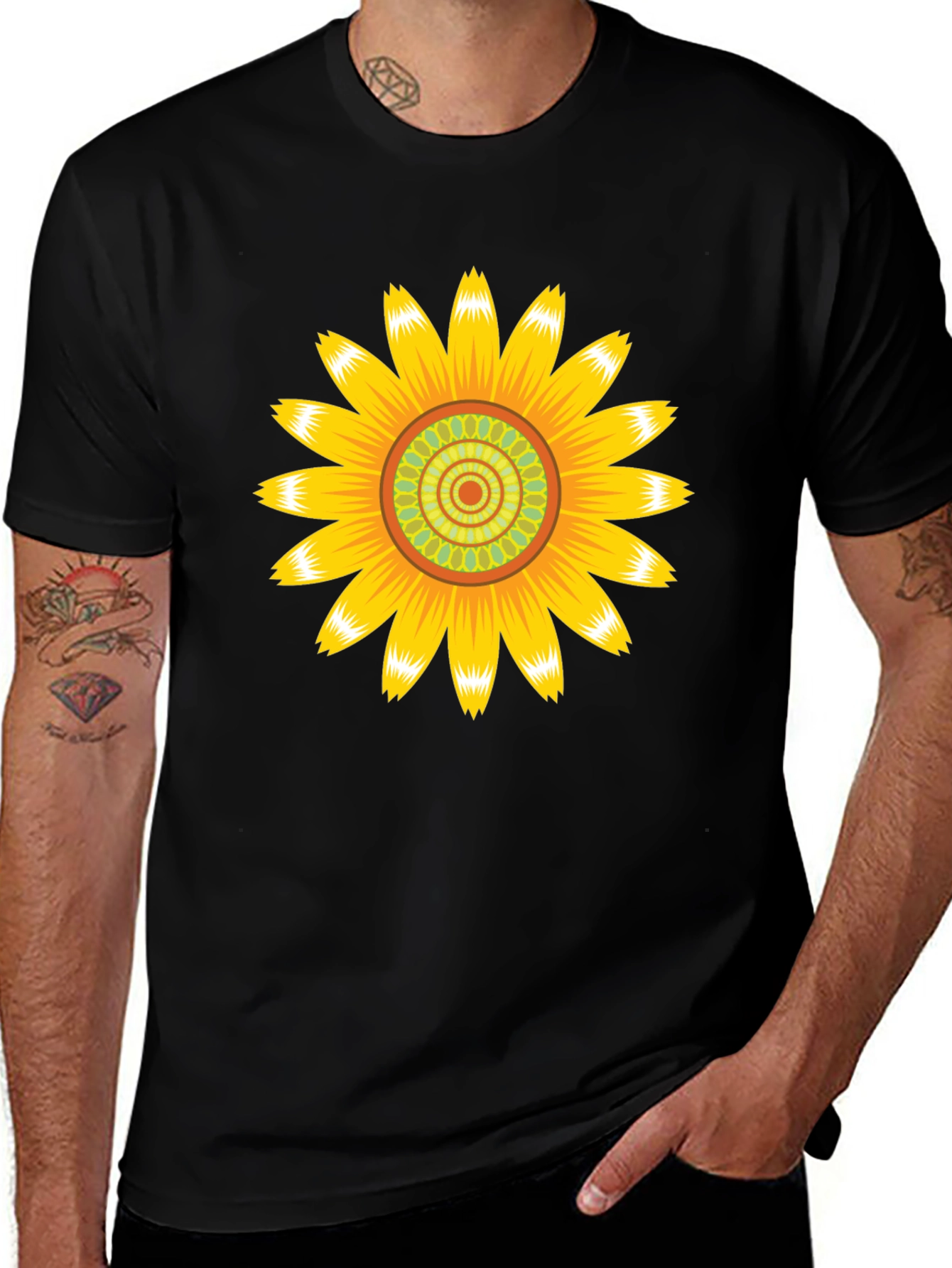 Sunflower Graphic Print Black T-Shirt
