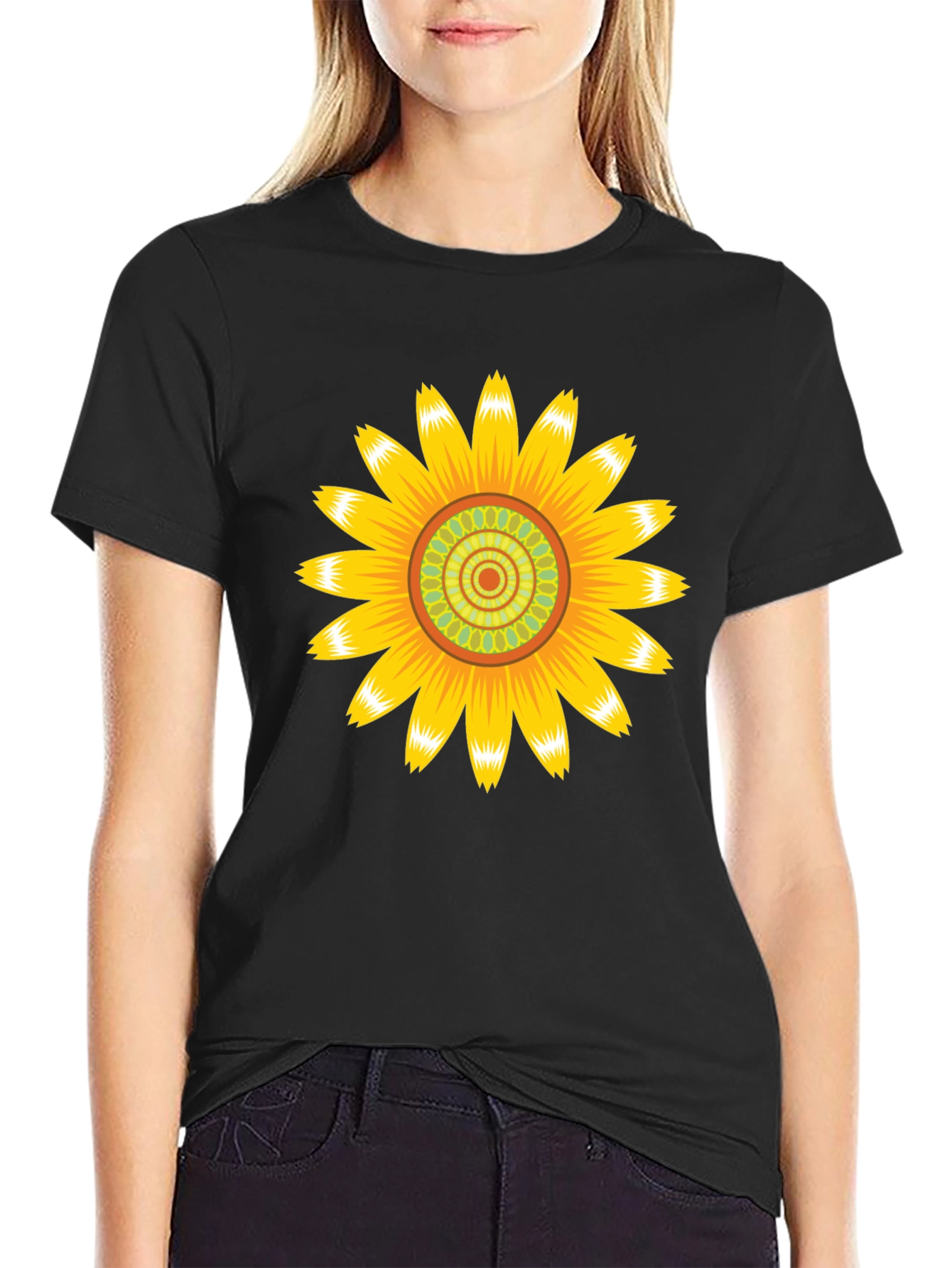 Sunflower Graphic Print Black T-Shirt