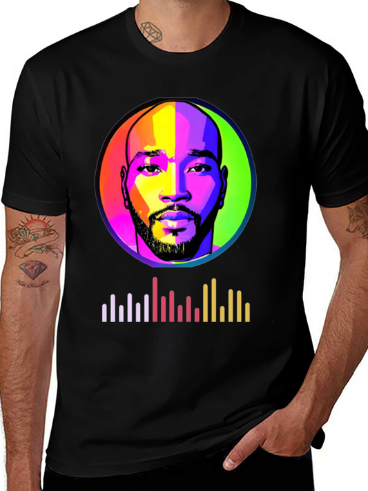 Pop Art Portrait Graphic Tee - Mens Black T-Shirt