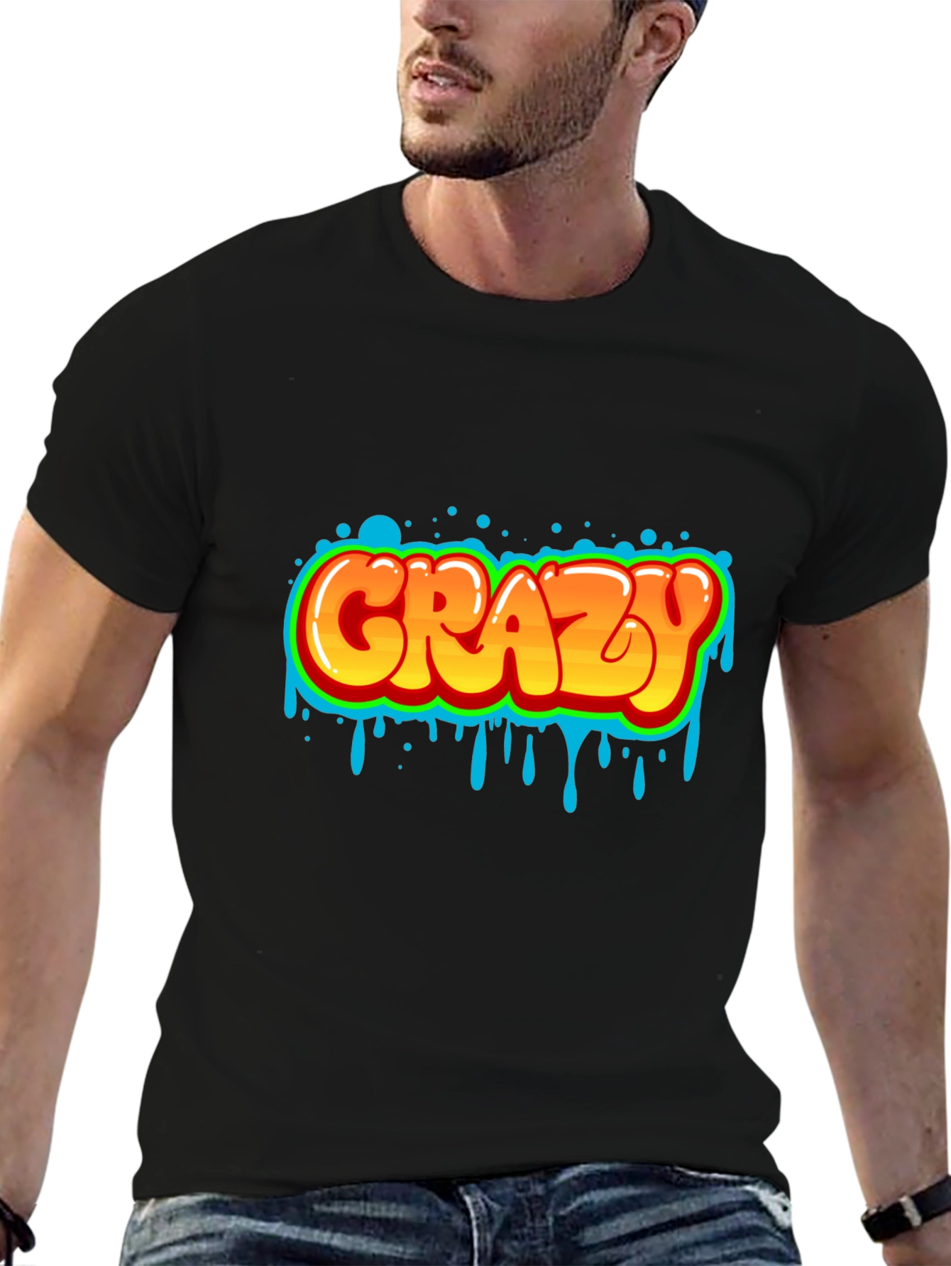 Crazy Graphic Print Black T-Shirt