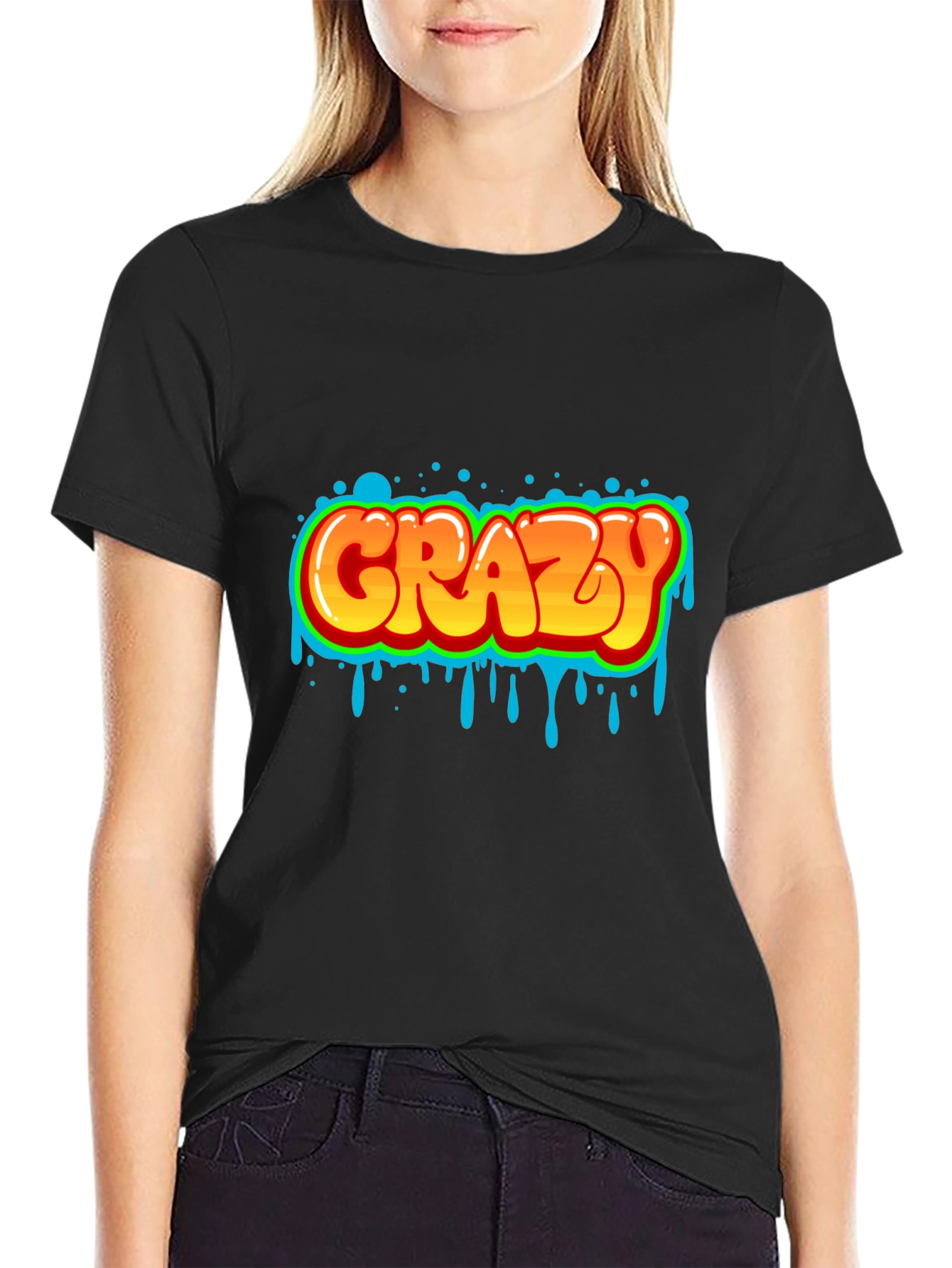 Crazy Graphic Print Black T-Shirt