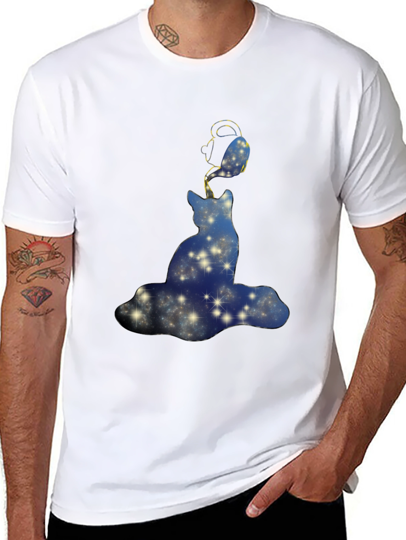 Cosmic Cat T-Shirt - Starry Night Design