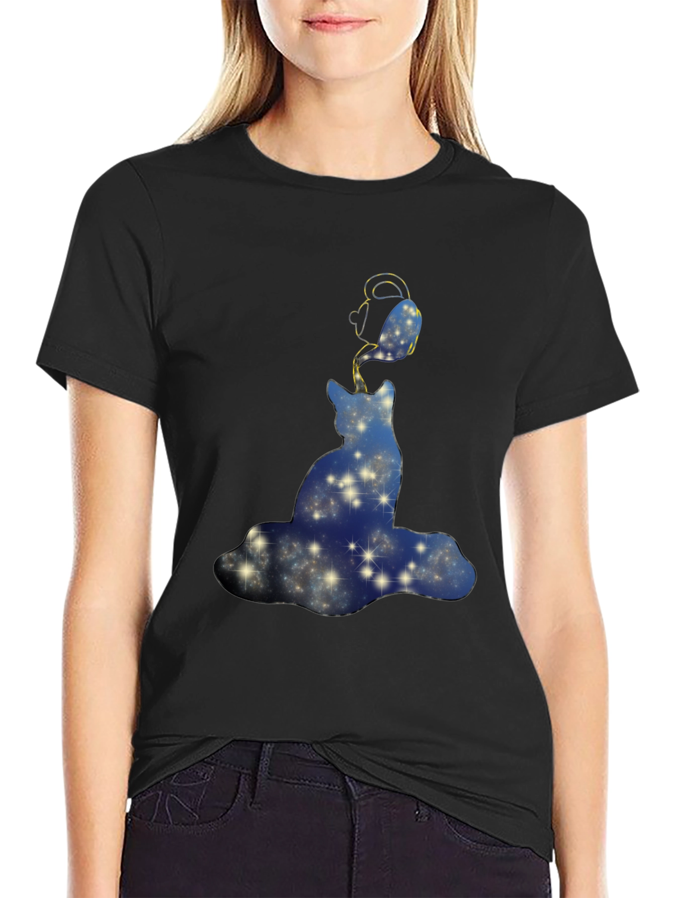 Cosmic Cat T-Shirt - Starry Night Design
