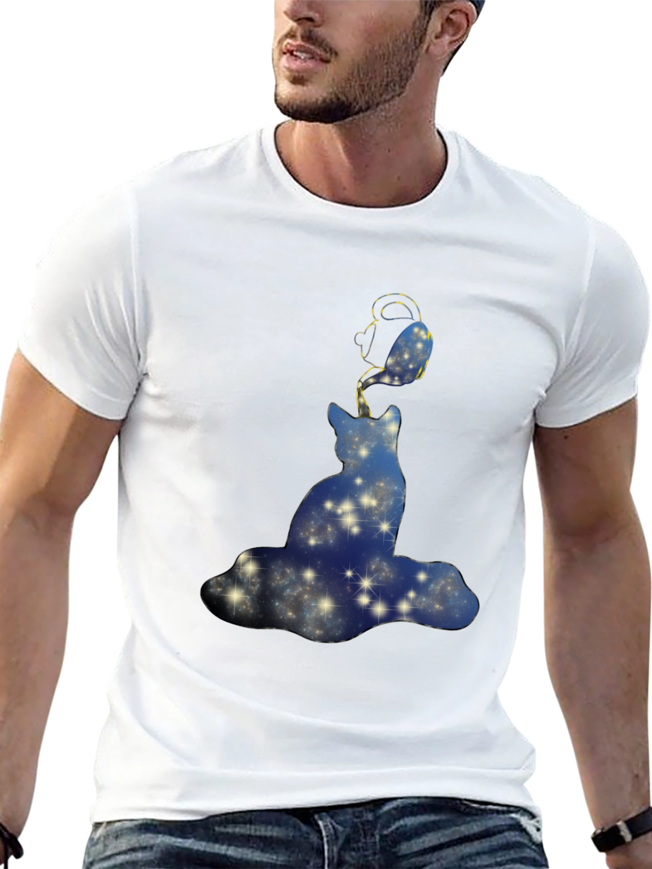 Cosmic Cat T-Shirt - Starry Night Design