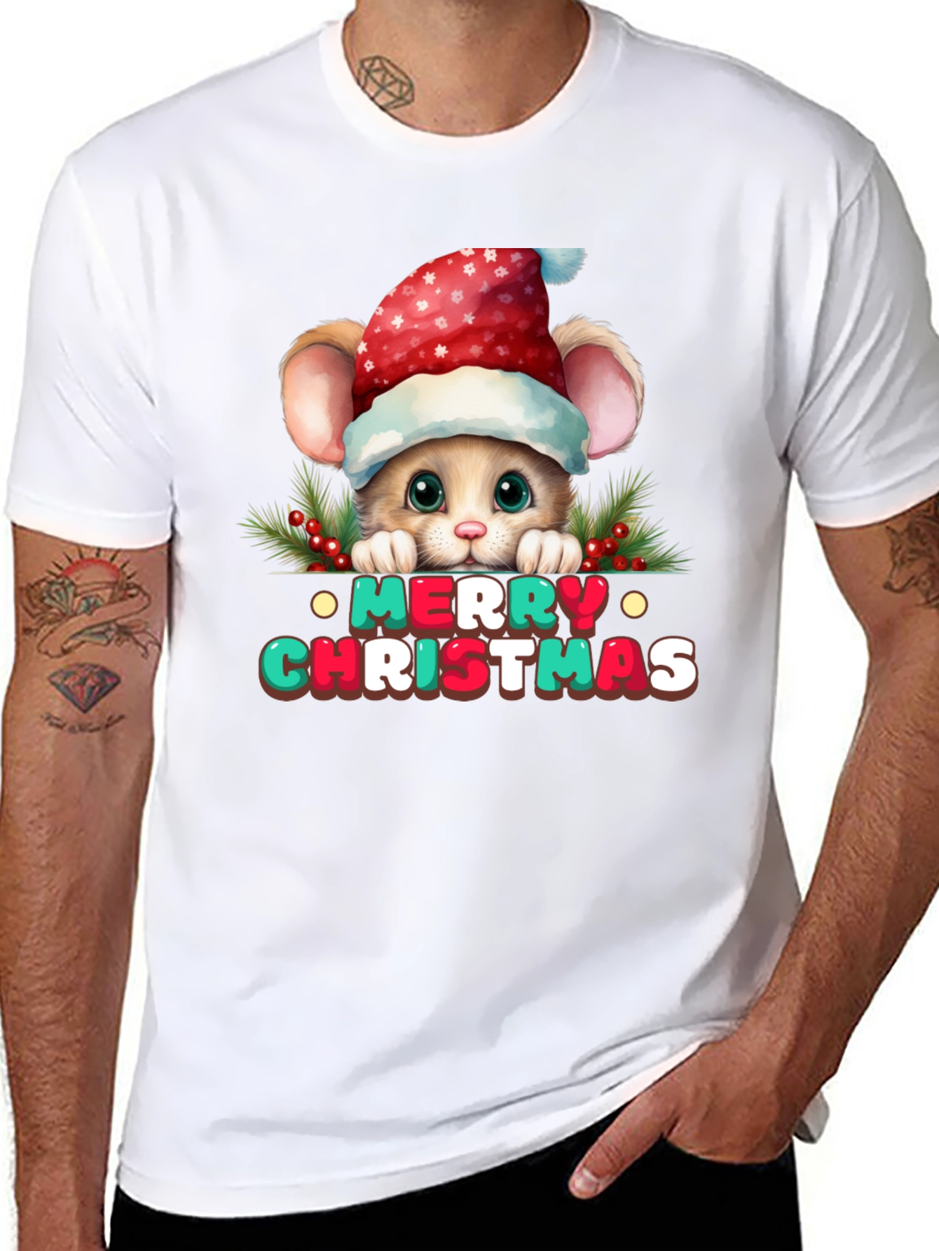 Festive Mouse Christmas Graphic T-Shirt