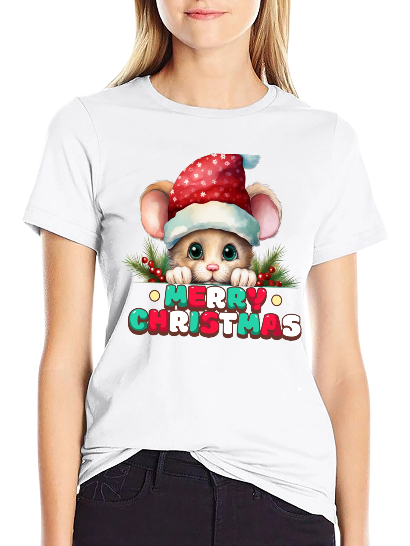Festive Mouse Christmas Graphic T-Shirt