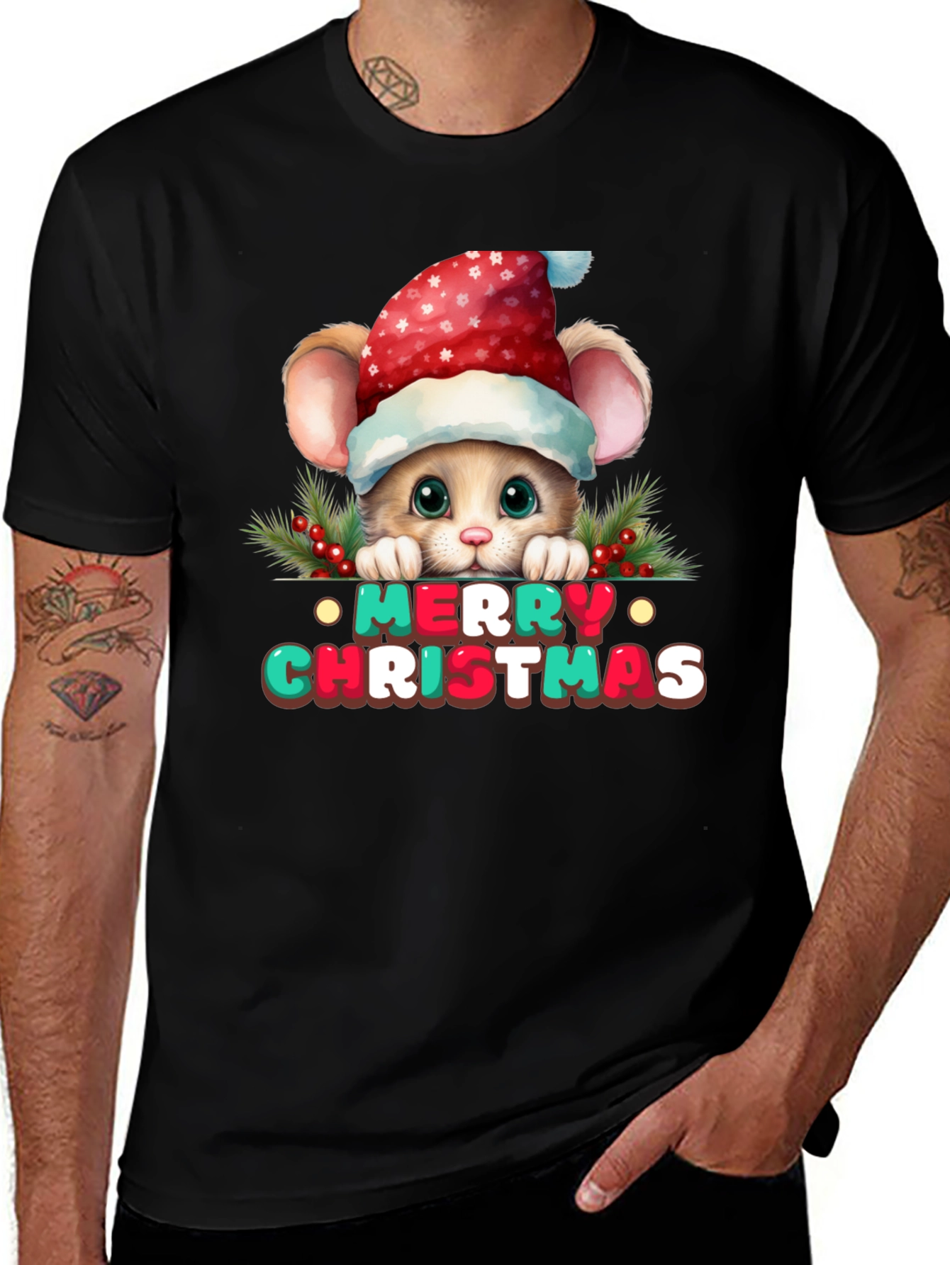 Festive Mouse Christmas Graphic T-Shirt
