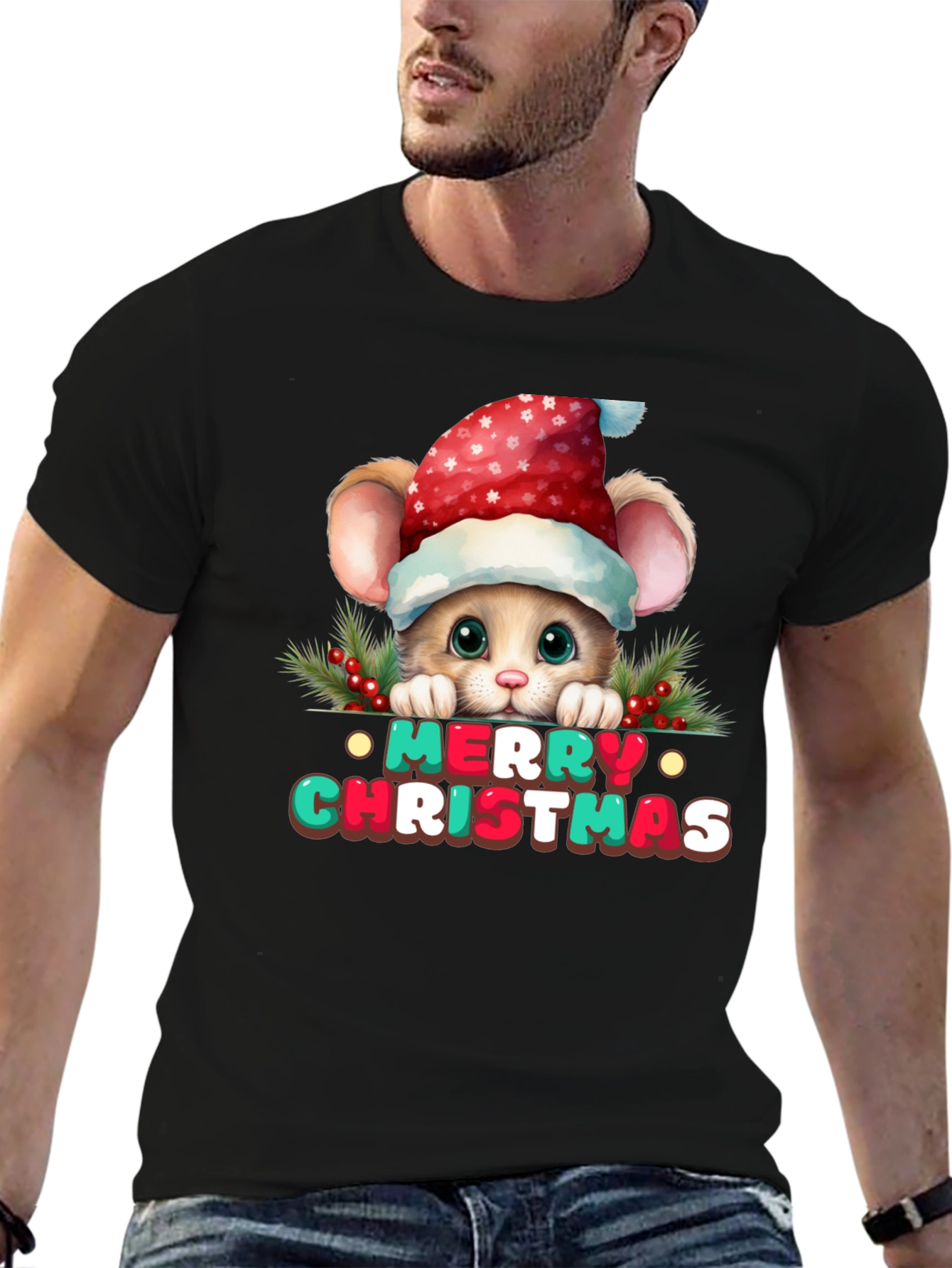 Festive Mouse Christmas Graphic T-Shirt