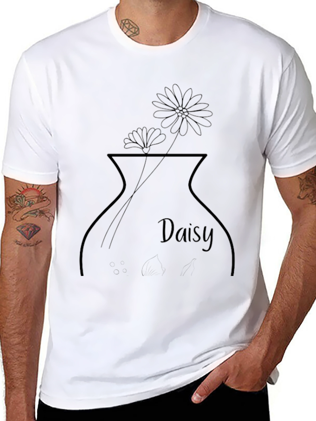 Daisy Vase Graphic T-Shirt - Casual Black Tee