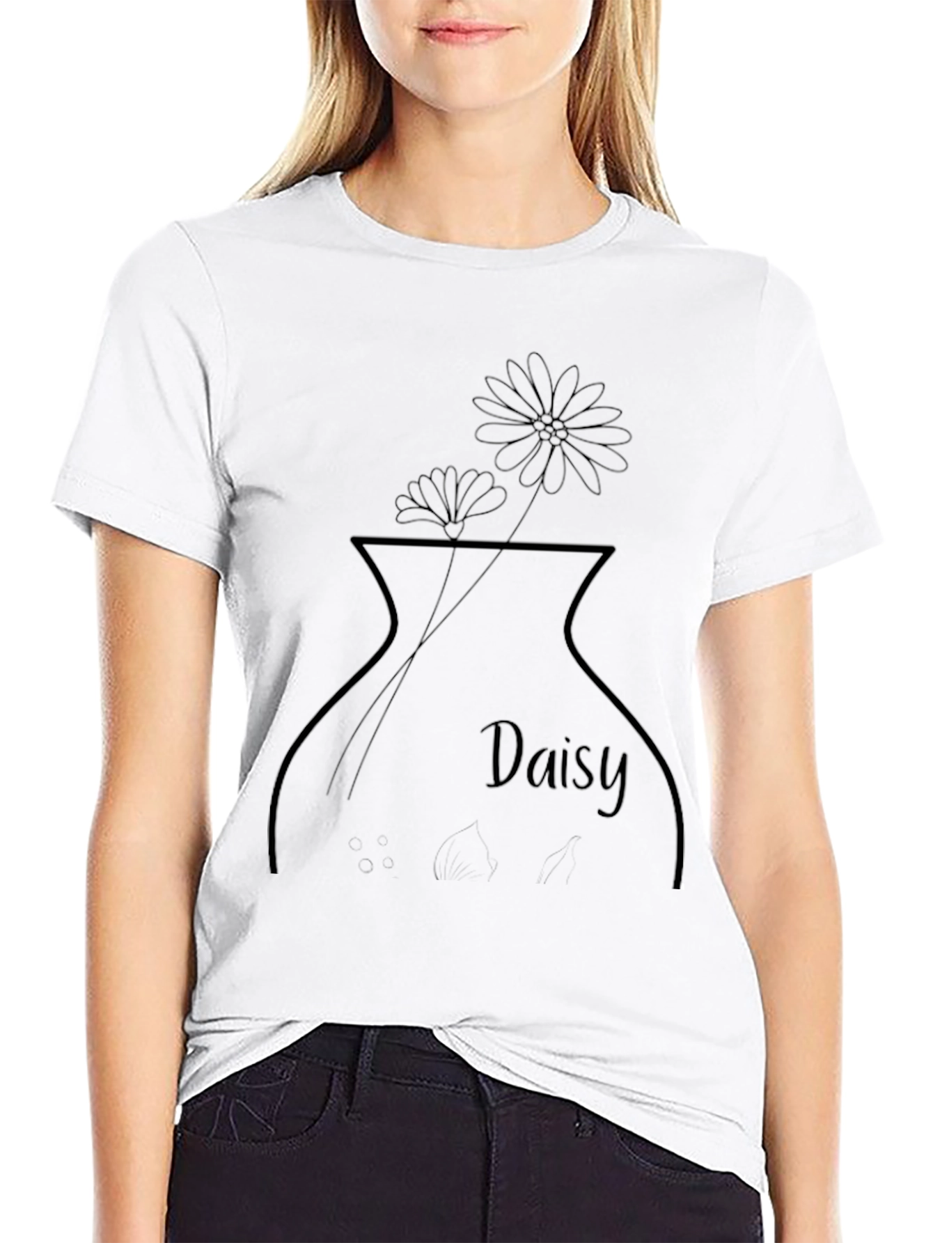 Daisy Vase Graphic T-Shirt - Casual Black Tee