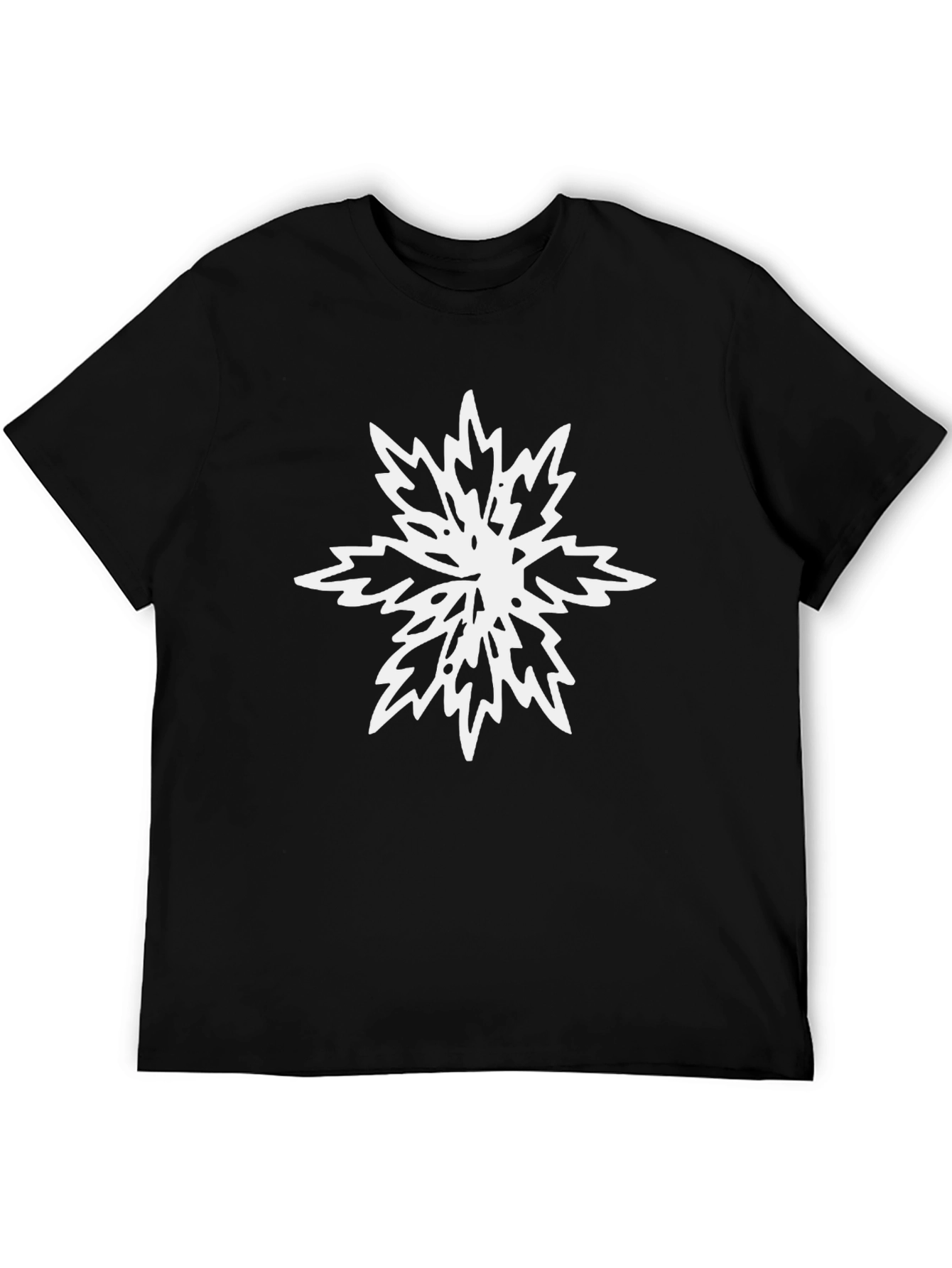 Black Tee with White Abstract Snowflake Design