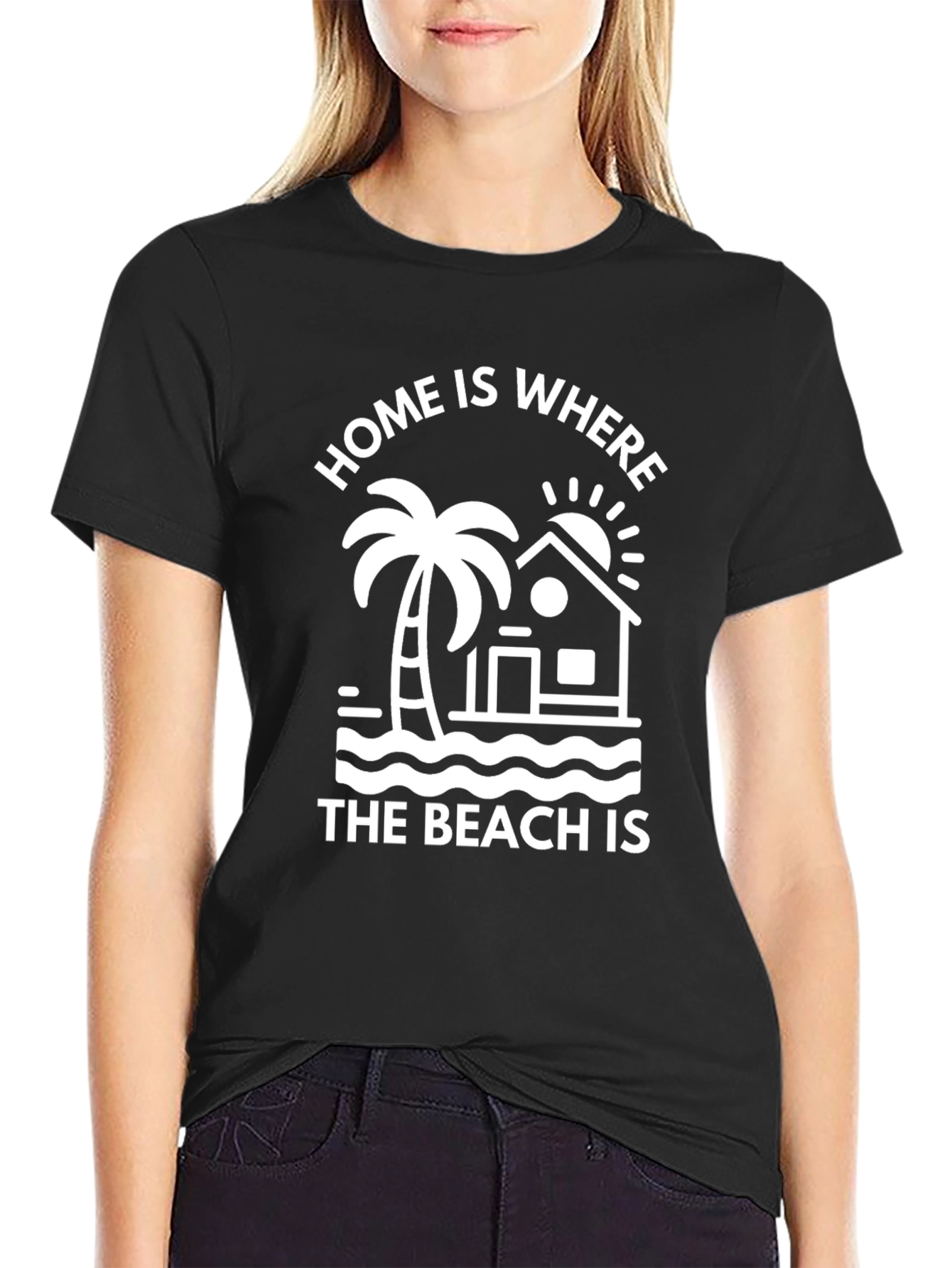 Home Is Where The Beach Is Black T-Shirt