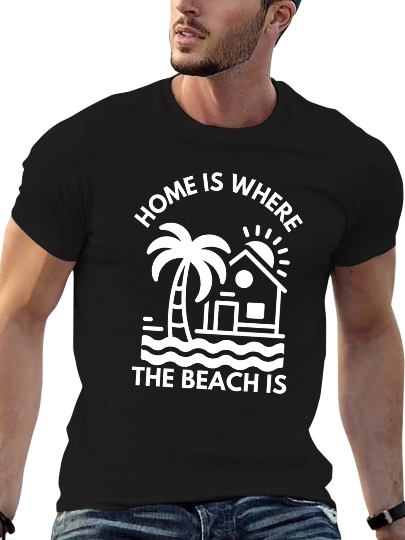 Home Is Where The Beach Is Black T-Shirt