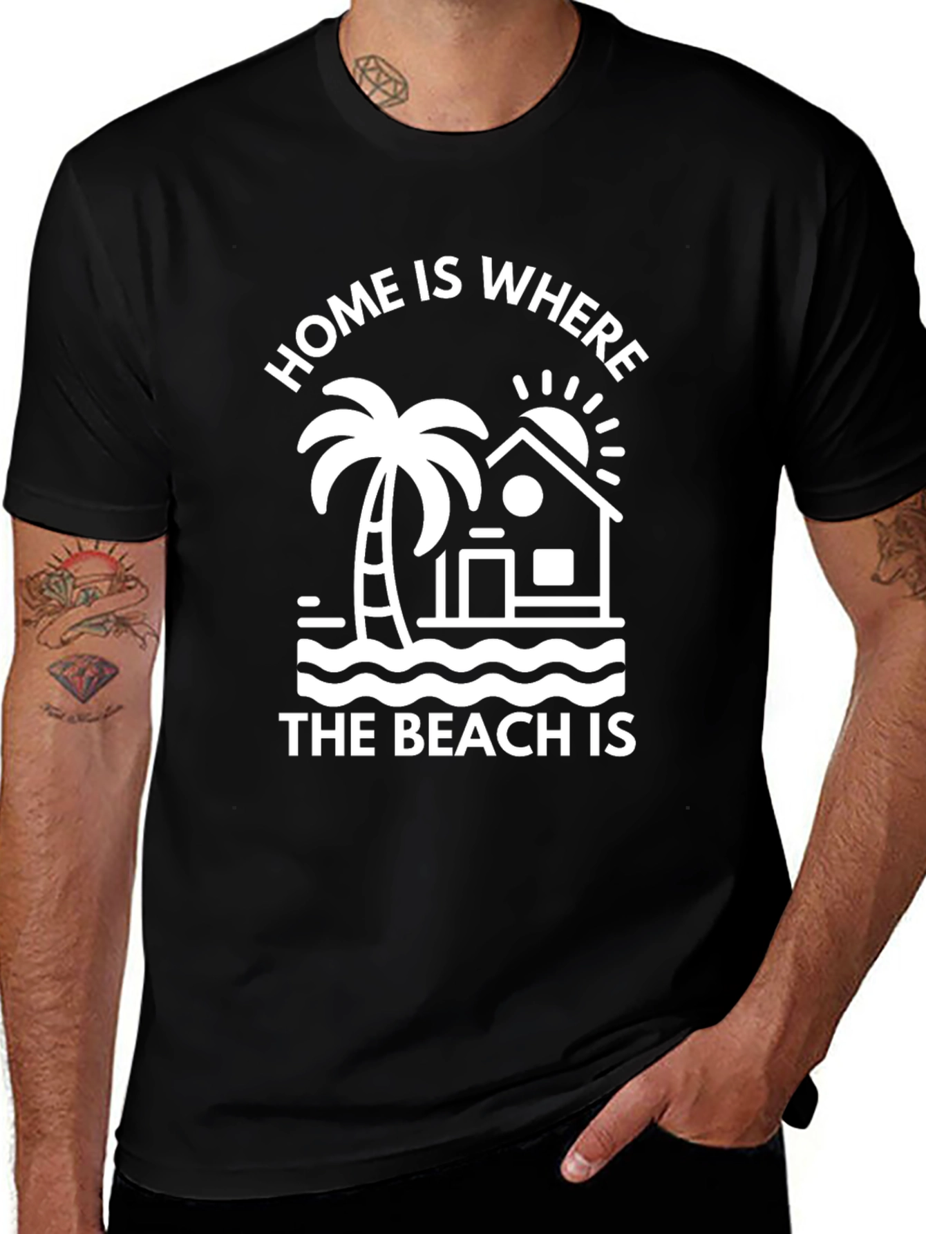 Home Is Where The Beach Is Black T-Shirt