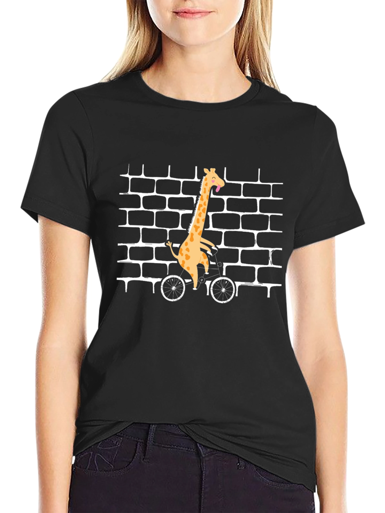 Giraffe on Bike Graphic Tee - Black