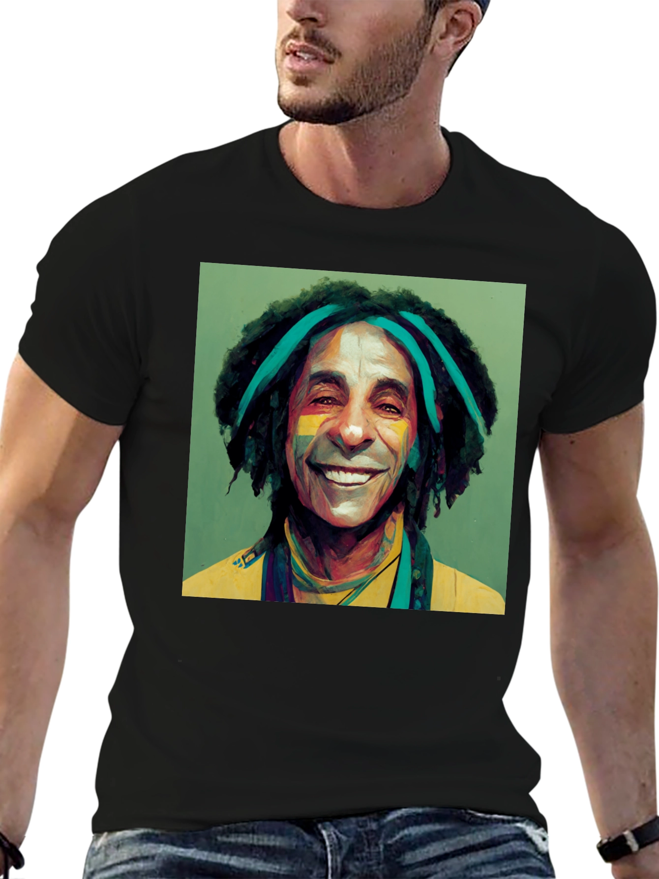 Reggae Artist Graphic Tee - Black Cotton Blend