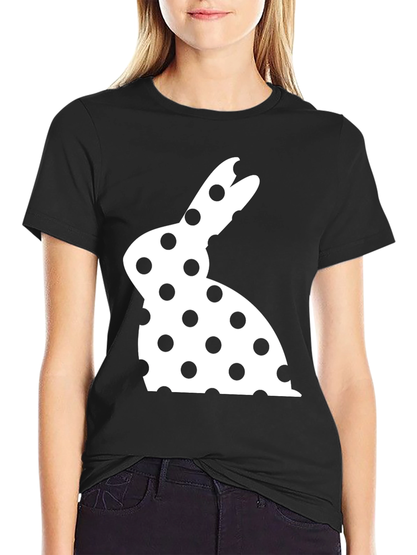 Polka Dot Easter Bunny T-Shirt - Black
