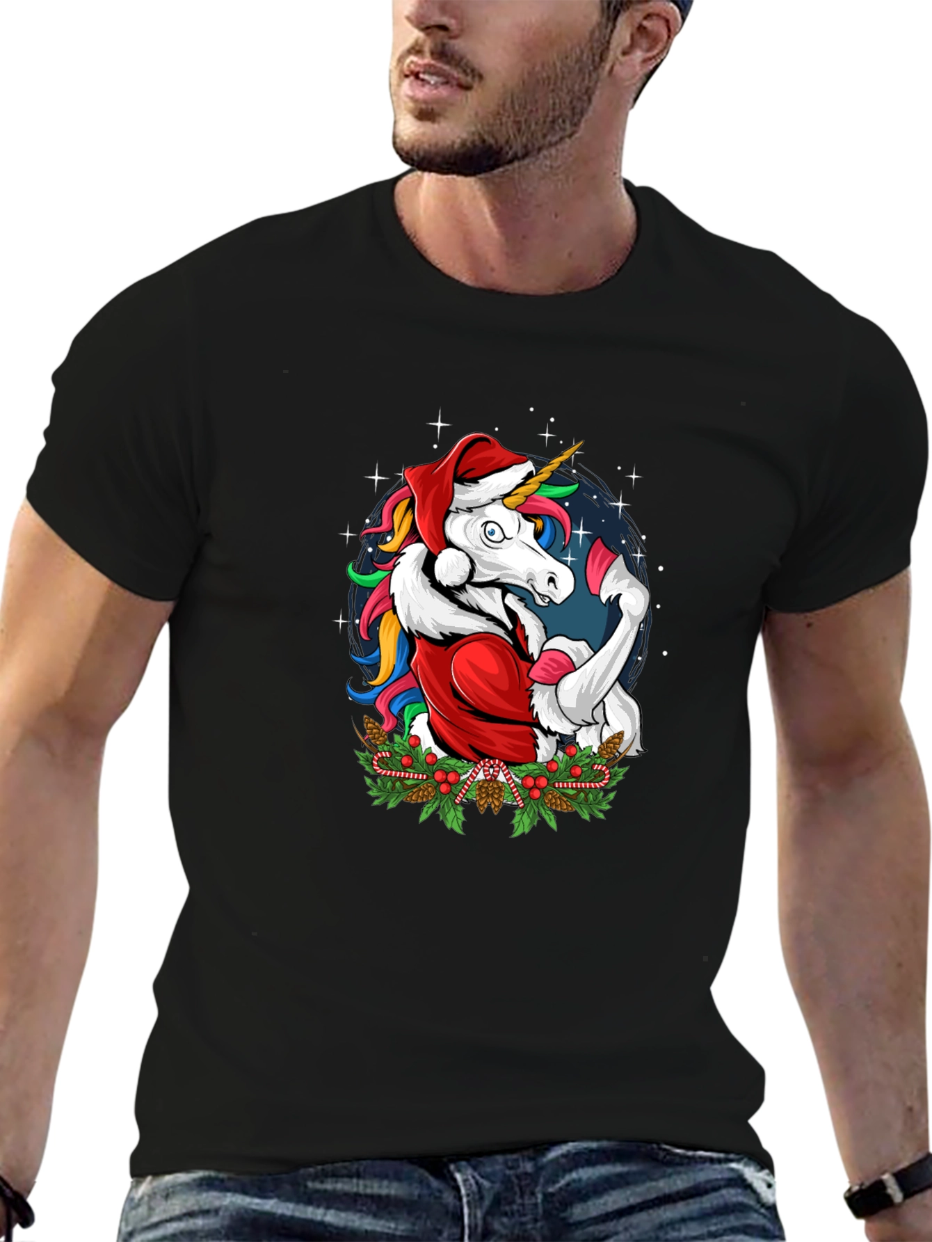Christmas Unicorn Santa Graphic T-Shirt