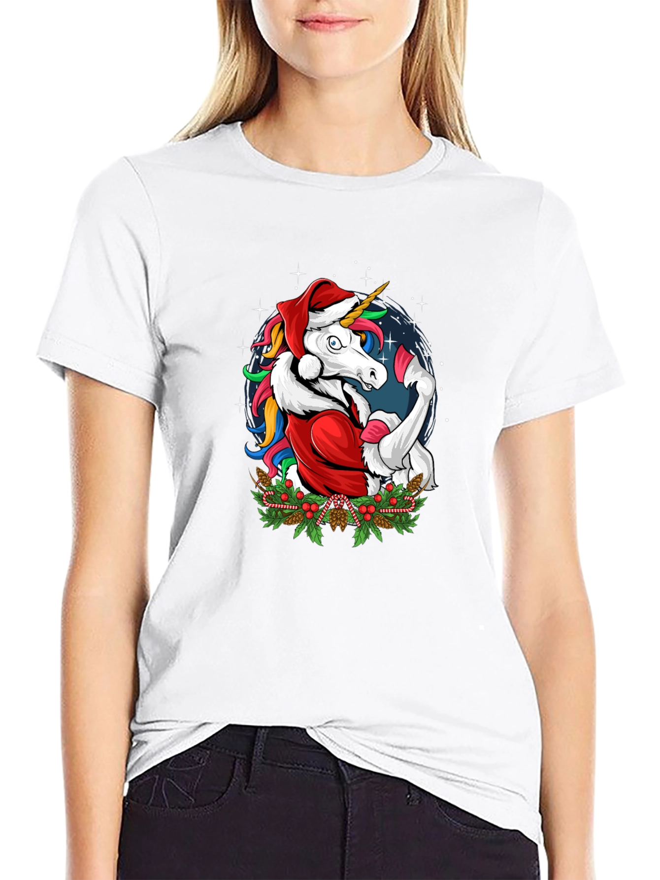 Christmas Unicorn Santa Graphic T-Shirt