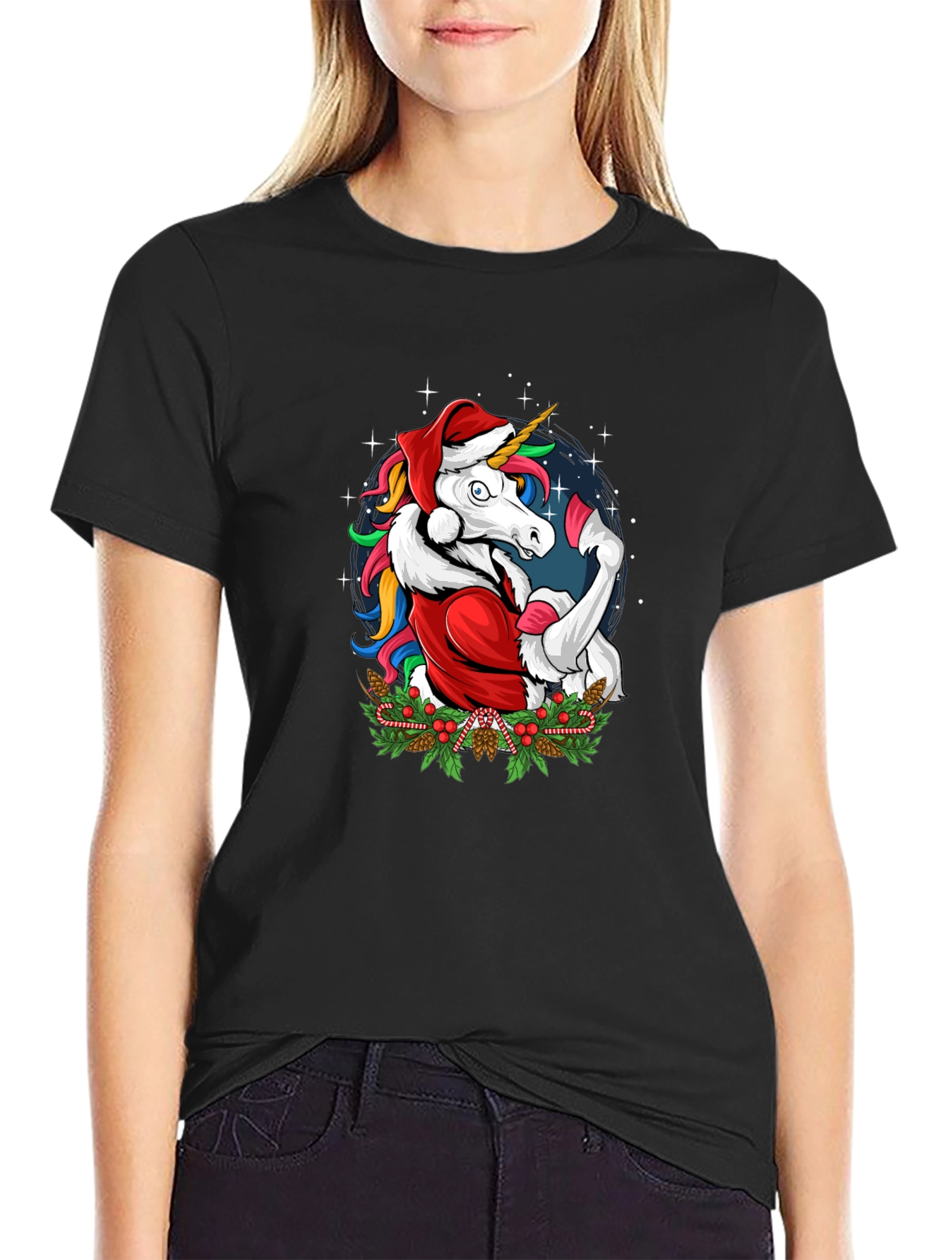 Christmas Unicorn Santa Graphic T-Shirt
