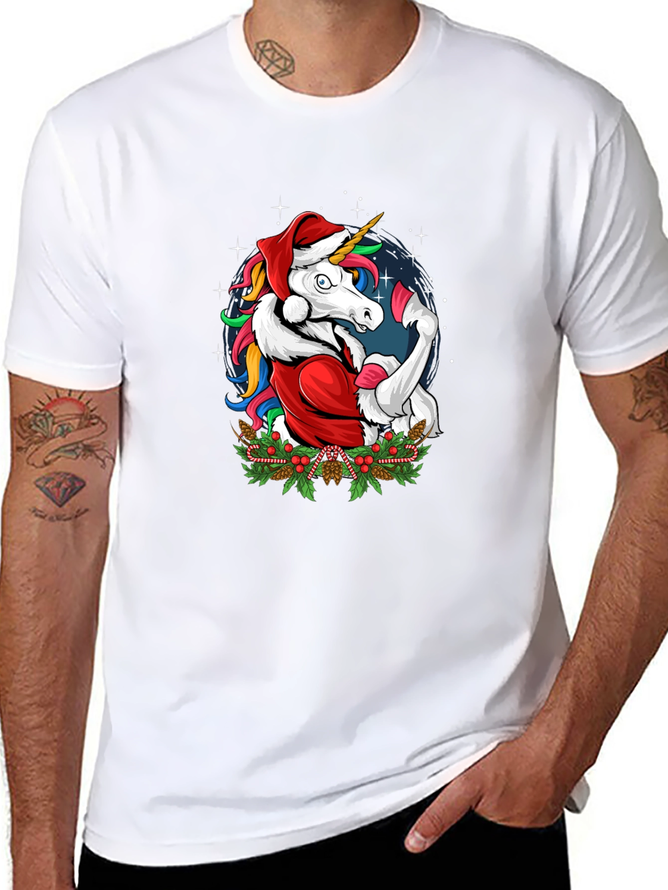 Christmas Unicorn Santa Graphic T-Shirt