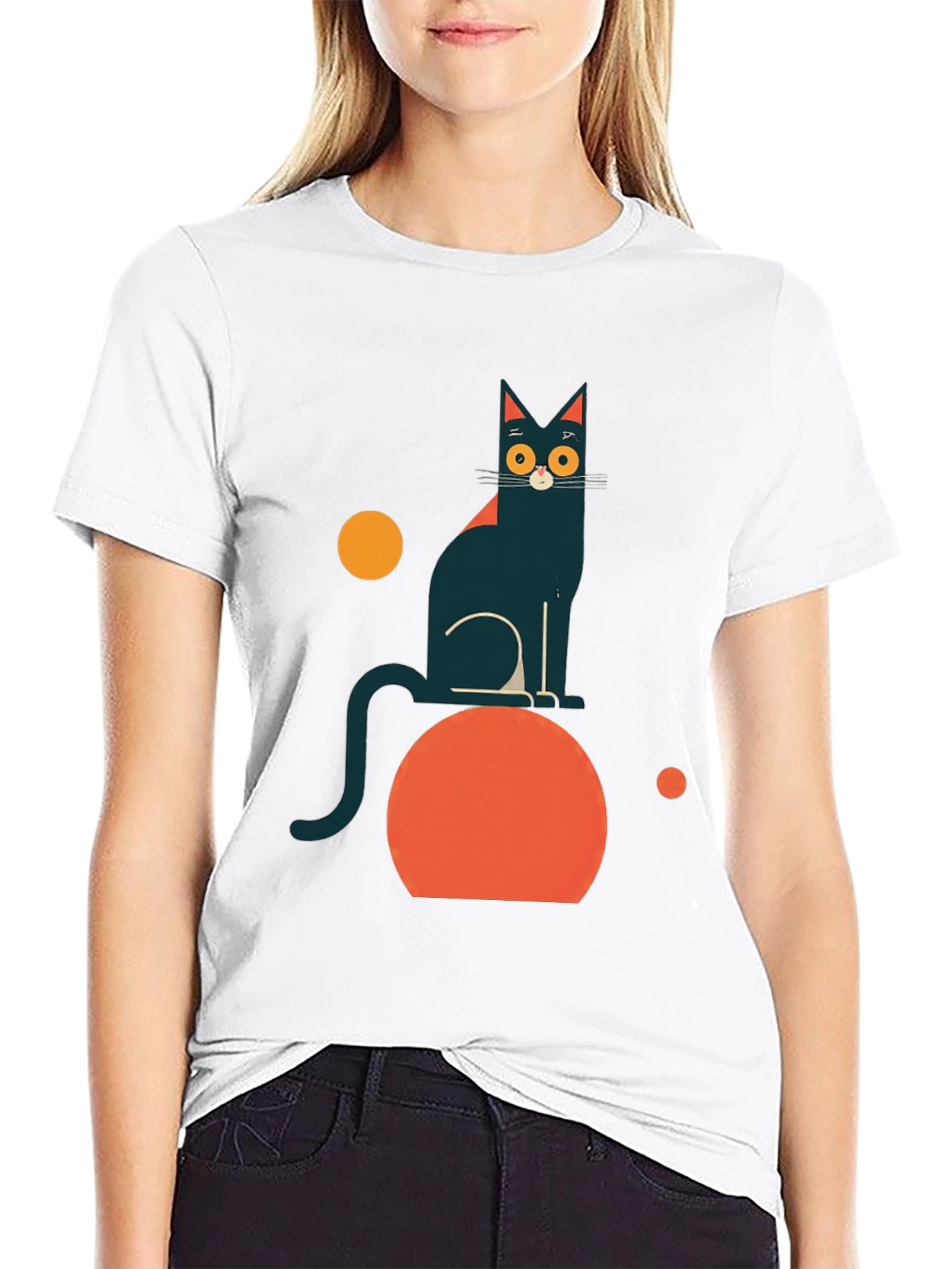 Abstract Cat Graphic Tee - Modern Black T-Shirt
