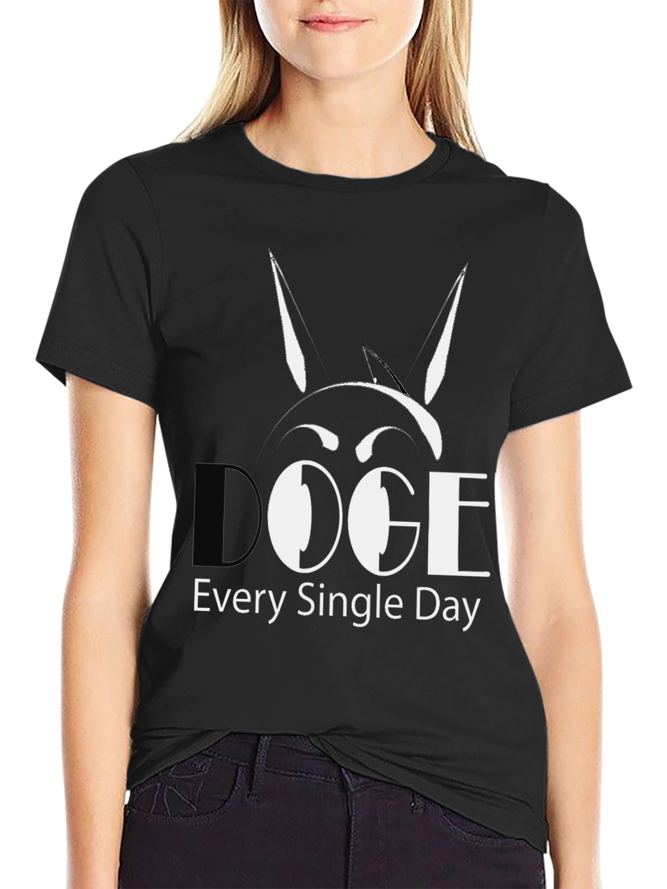 Doge Every Single Day Black Cotton T-Shirt