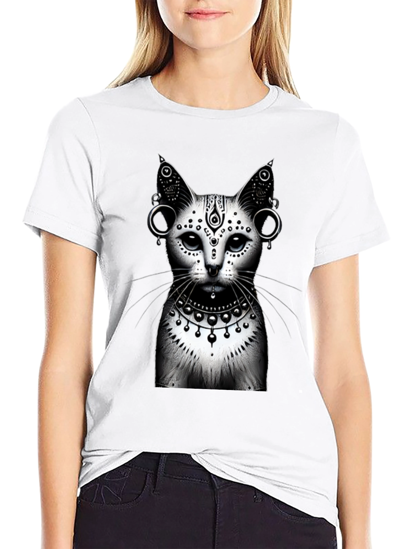 Mystic Cat Graphic Tee - Black Cotton T-Shirt