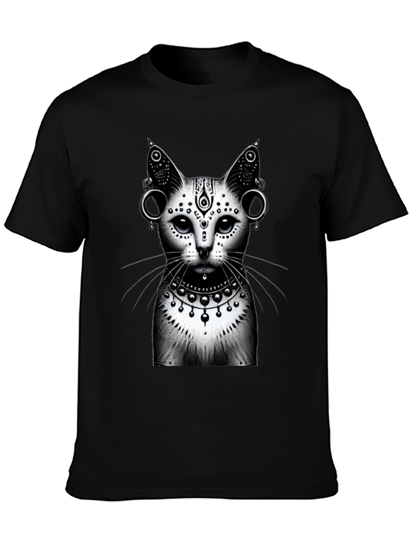 Mystic Cat Graphic Tee - Black Cotton T-Shirt