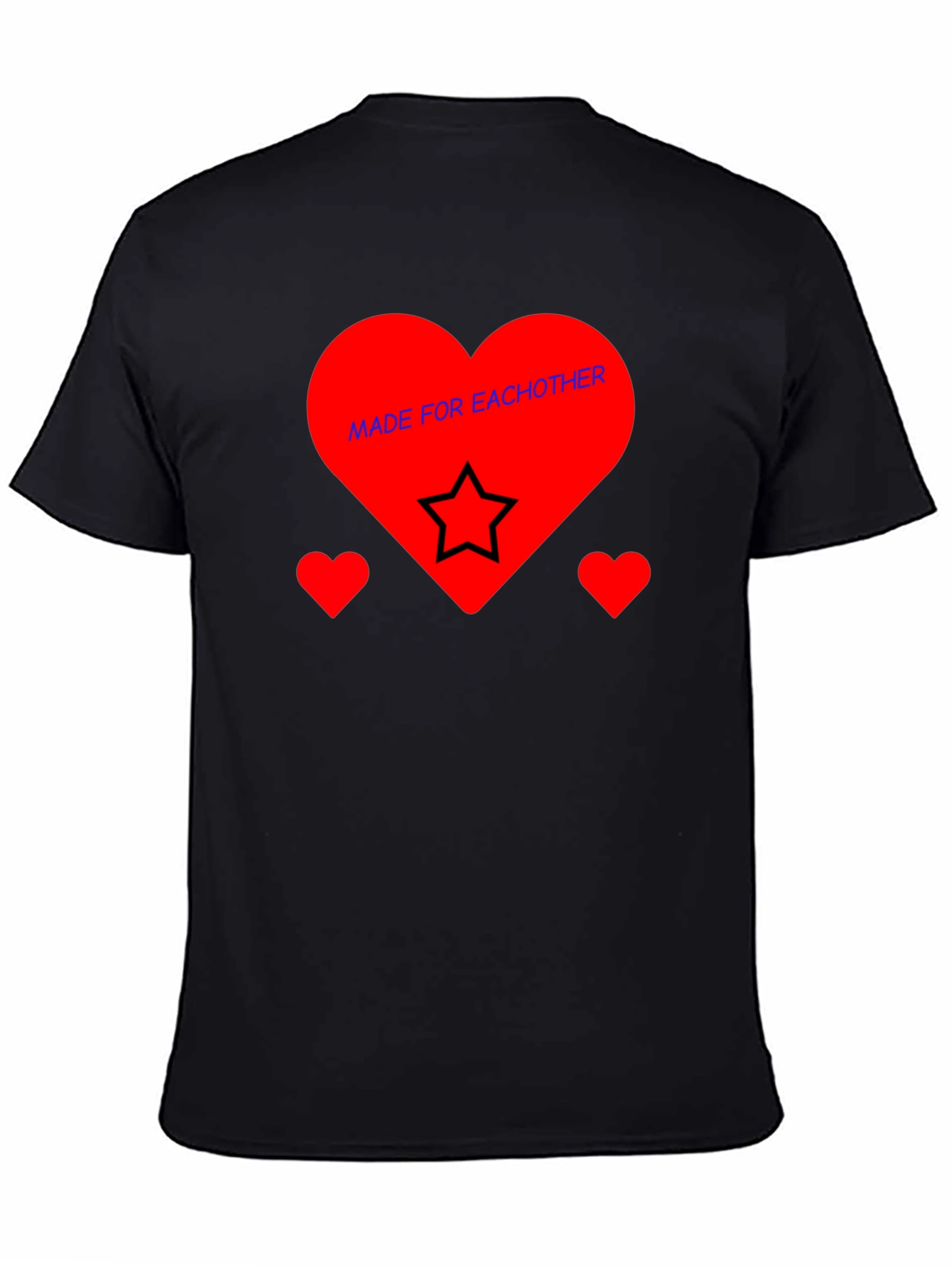 Romantic Heart Star Graphic Black T-Shirt