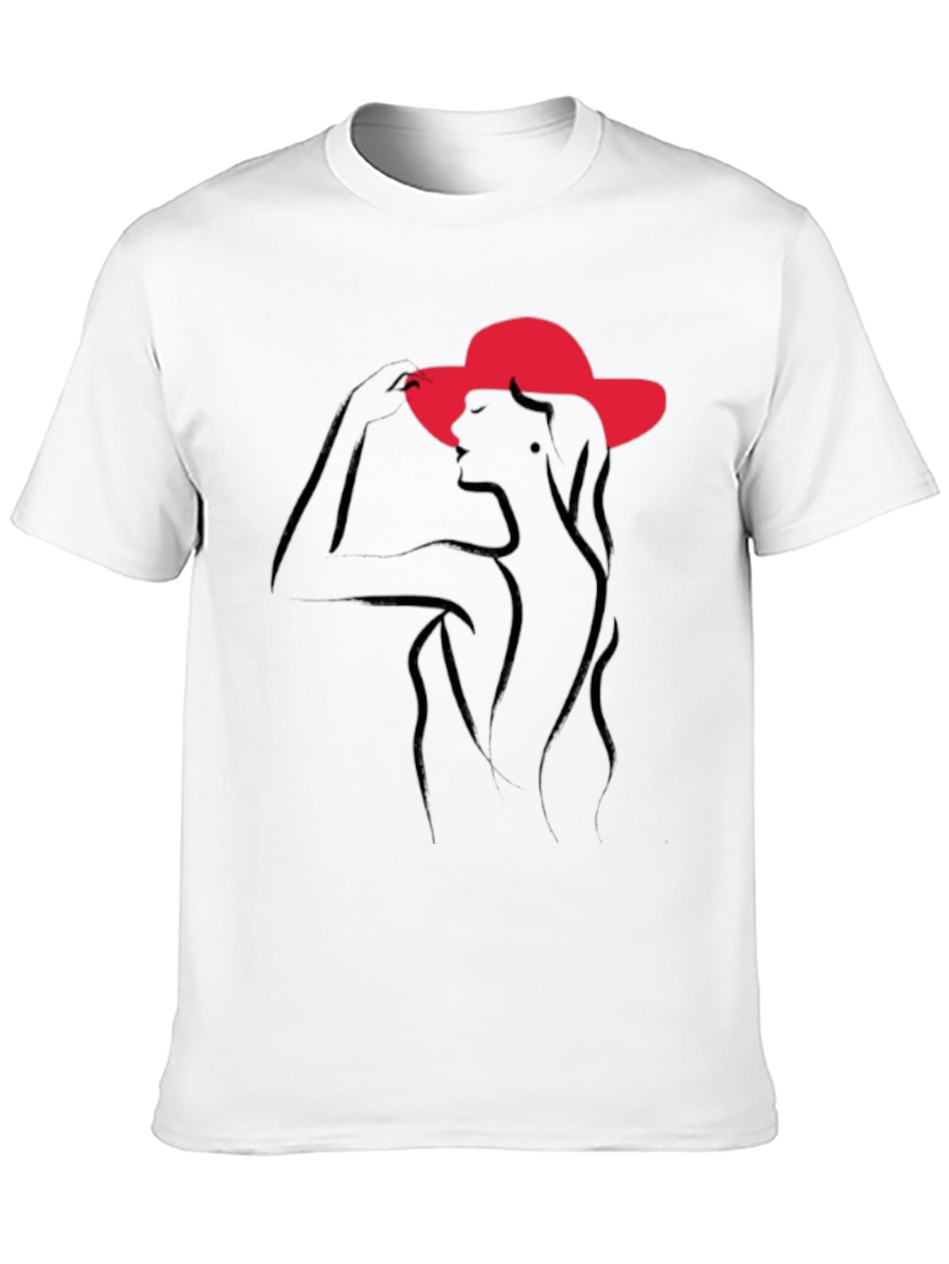Elegant Woman in Hat Black T-Shirt
