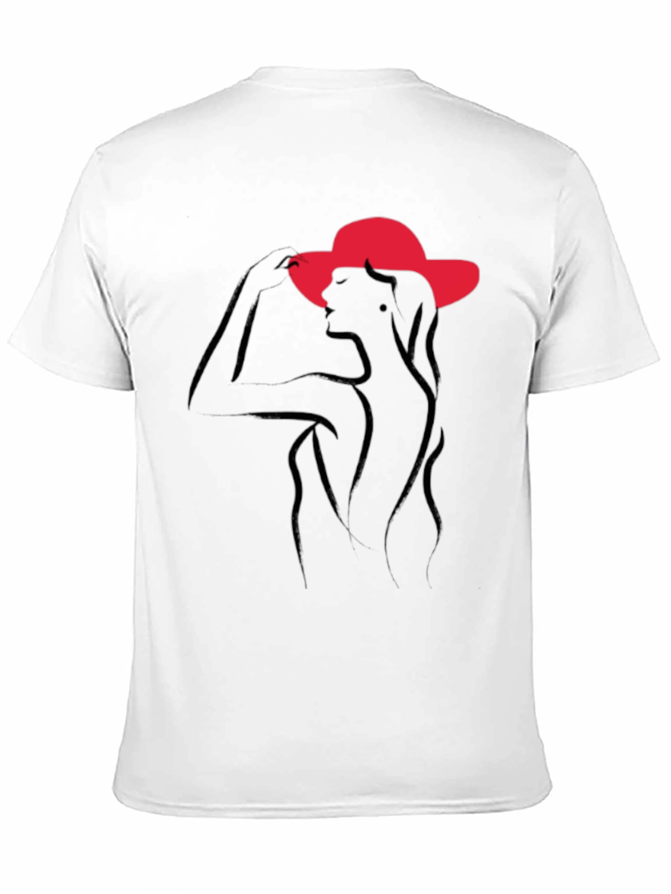 Elegant Woman in Hat Black T-Shirt