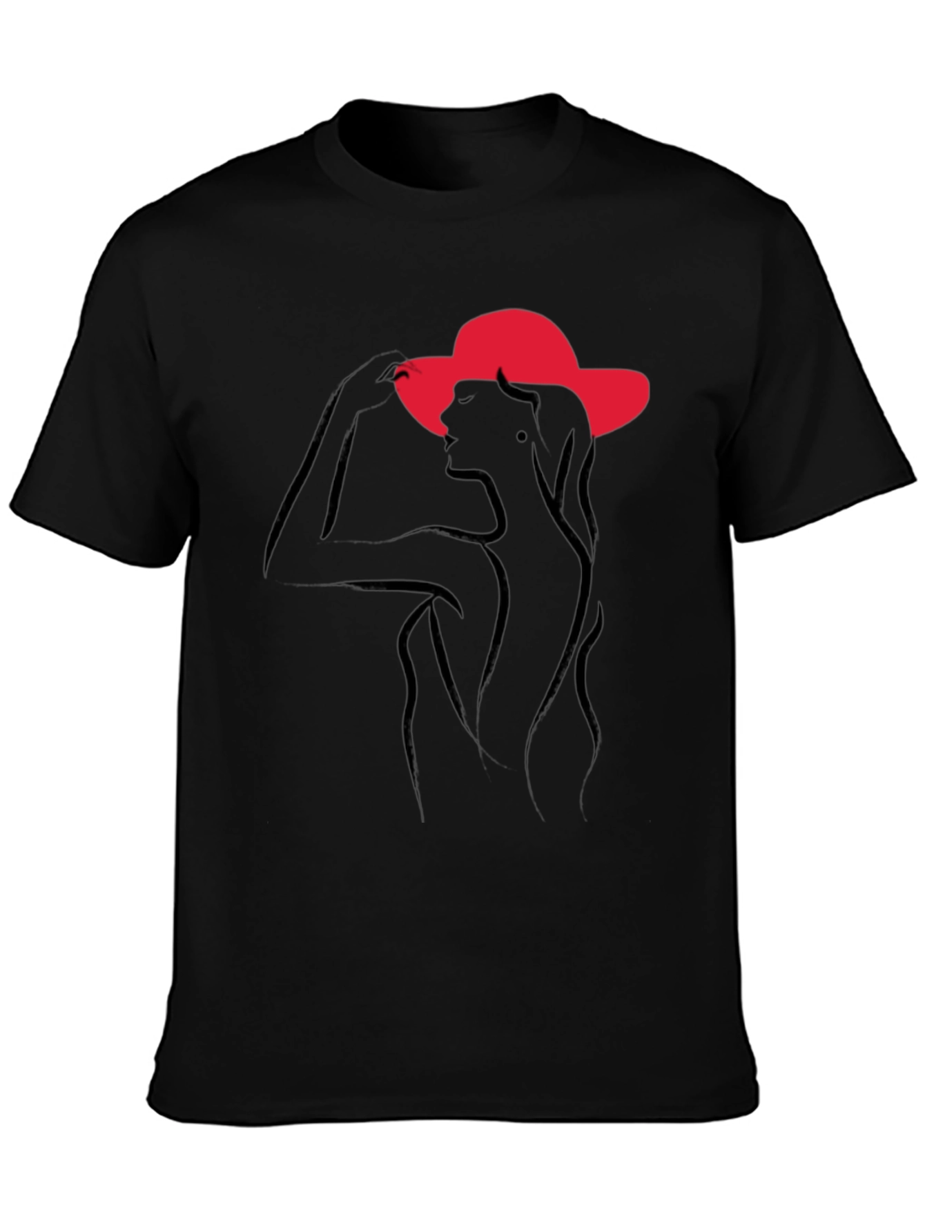 Elegant Woman in Hat Black T-Shirt