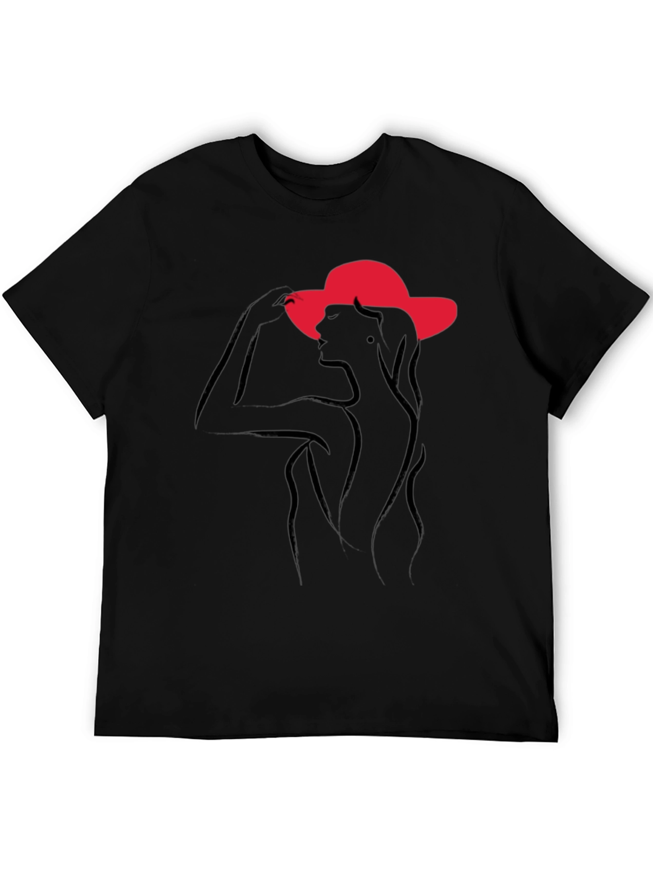 Elegant Woman in Hat Black T-Shirt