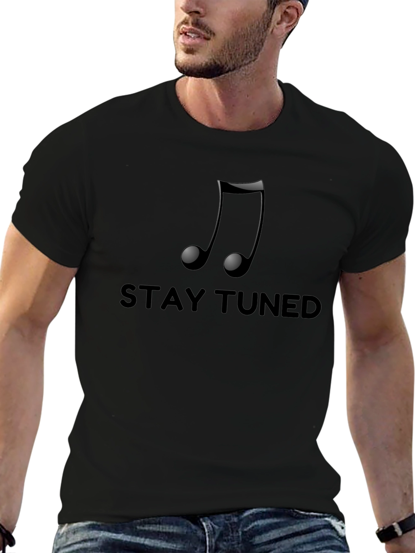 Stay Tuned Music Note Black T-Shirt