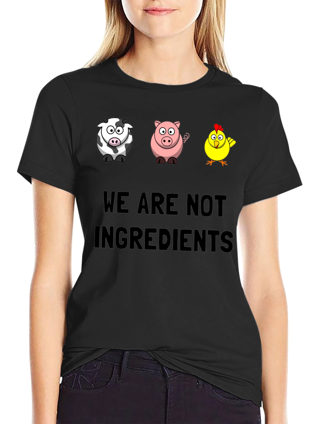 Vegan Animal Cartoon T-Shirt - We Are Not Ingredients
