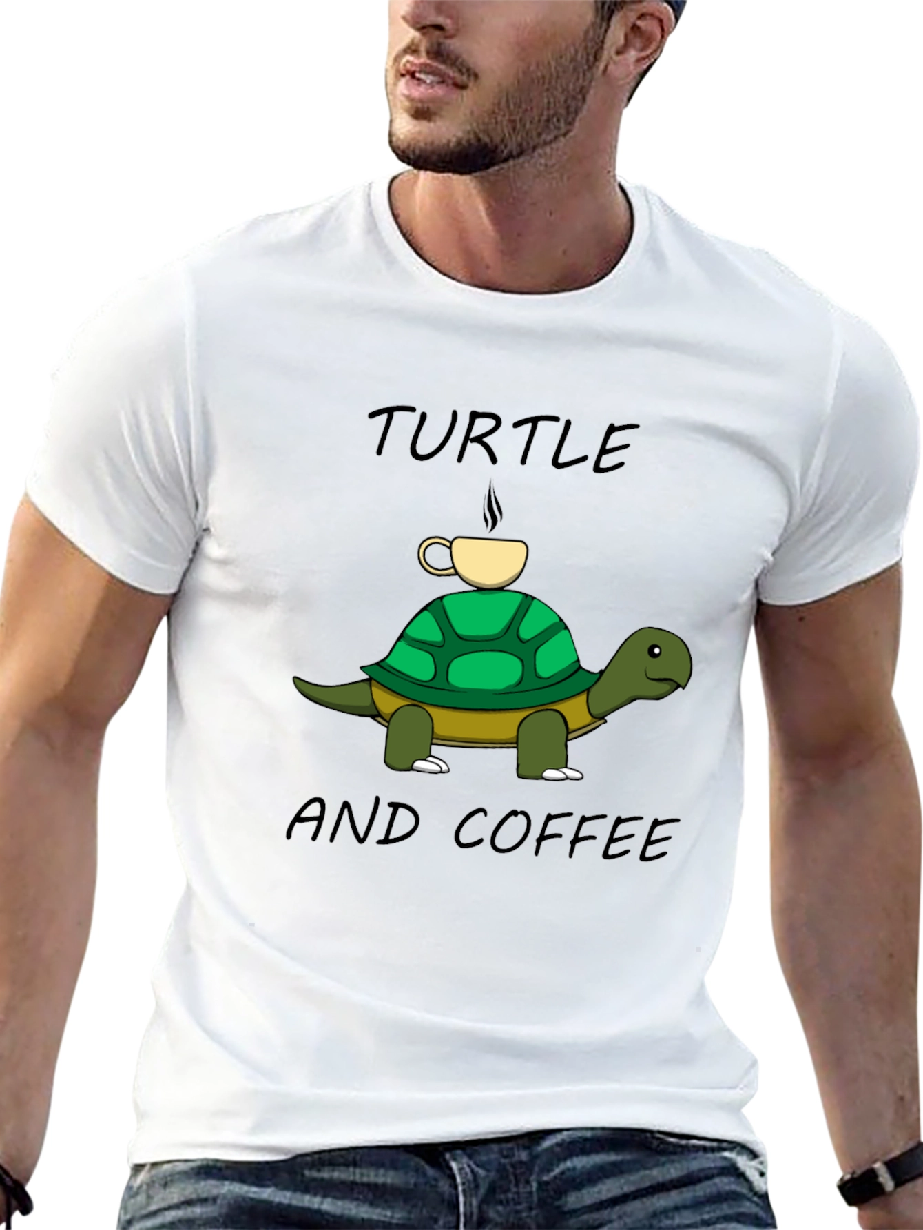 Turtle and Coffee Graphic Tee - Unisex Cotton T-Shirt