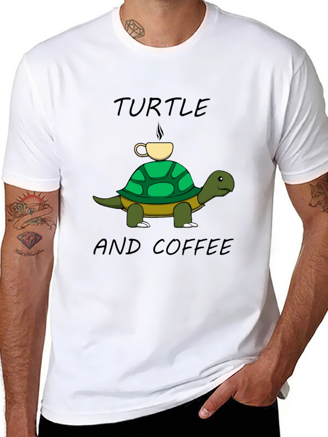 Turtle and Coffee Graphic Tee - Unisex Cotton T-Shirt