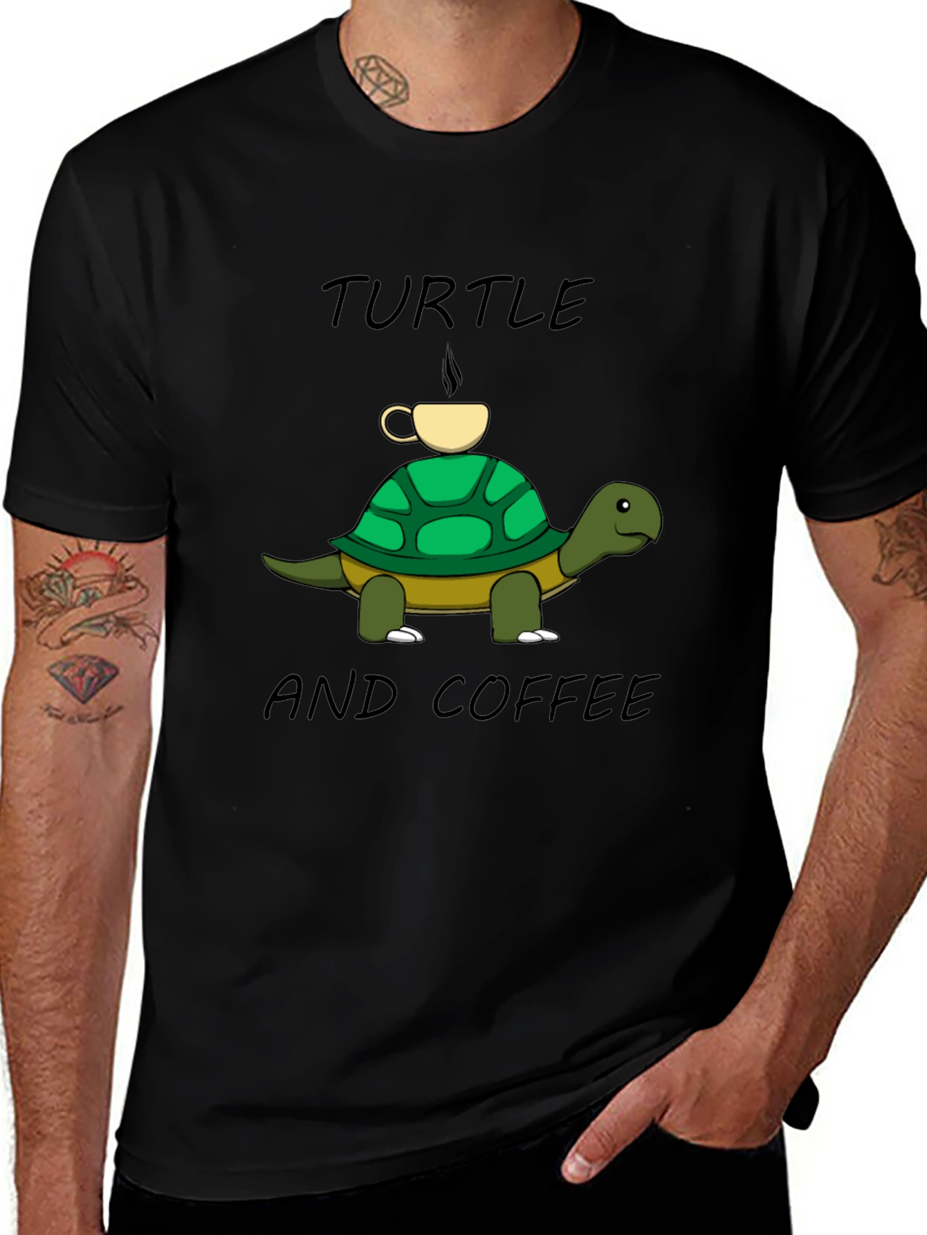Turtle and Coffee Graphic Tee - Unisex Cotton T-Shirt