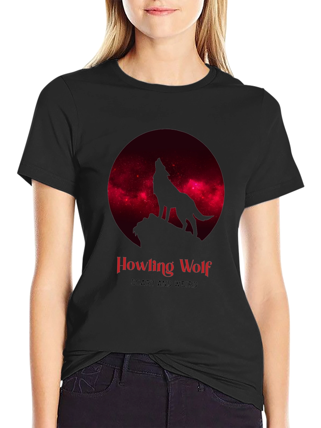 Howling Wolf Scary Weird Graphic Tee