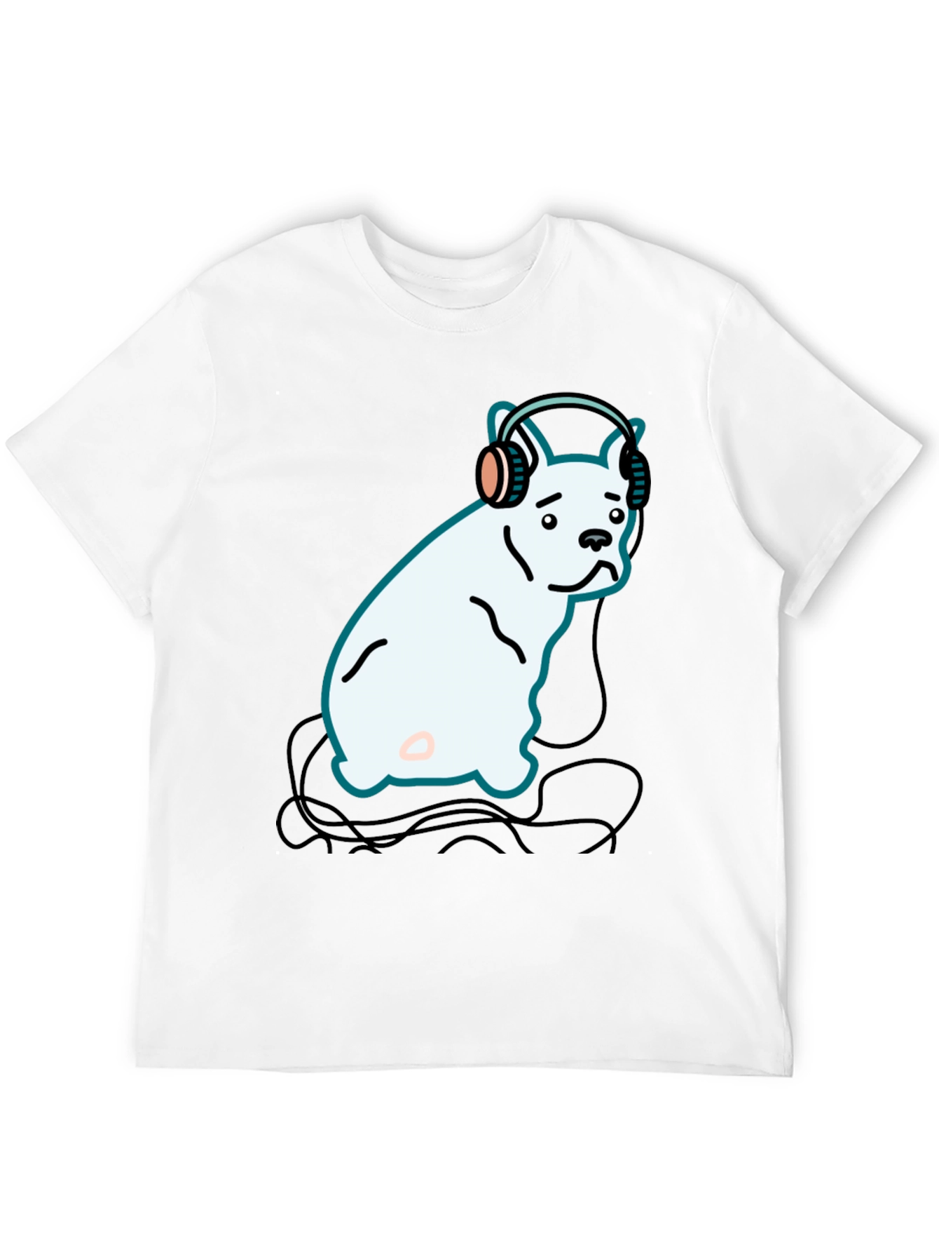 Dog with Headphones Graphic Tee - Black